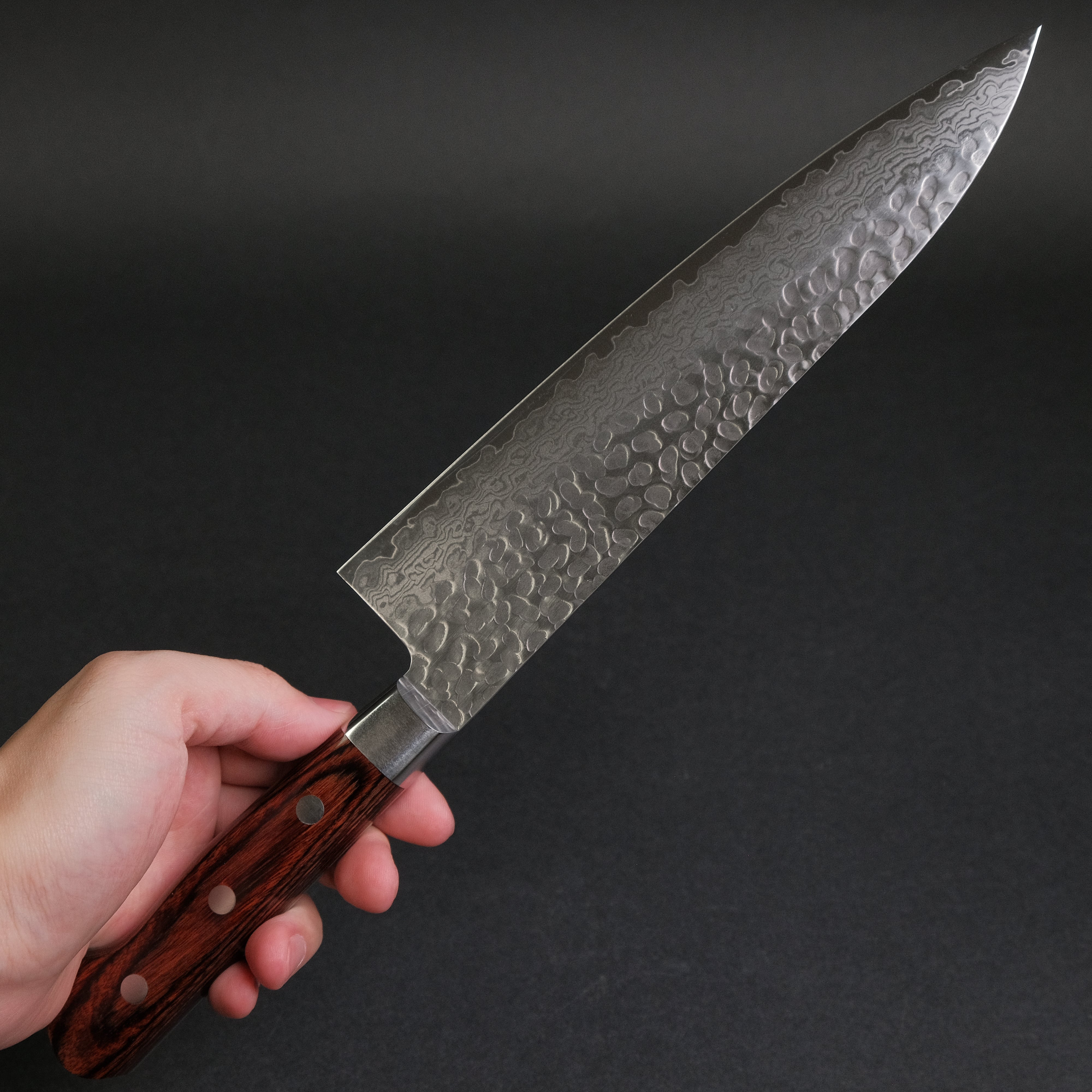 Hitohira Imojiya ST Tsuchime Damascus Gyuto 210mm Japanese Chef Knife - Hand-Forged Stainless Steel Blade with Imitation Mahogany Handle (Yo Handle) - Perfect for Sushi, Meat Cutting & Professional Kitchen Use