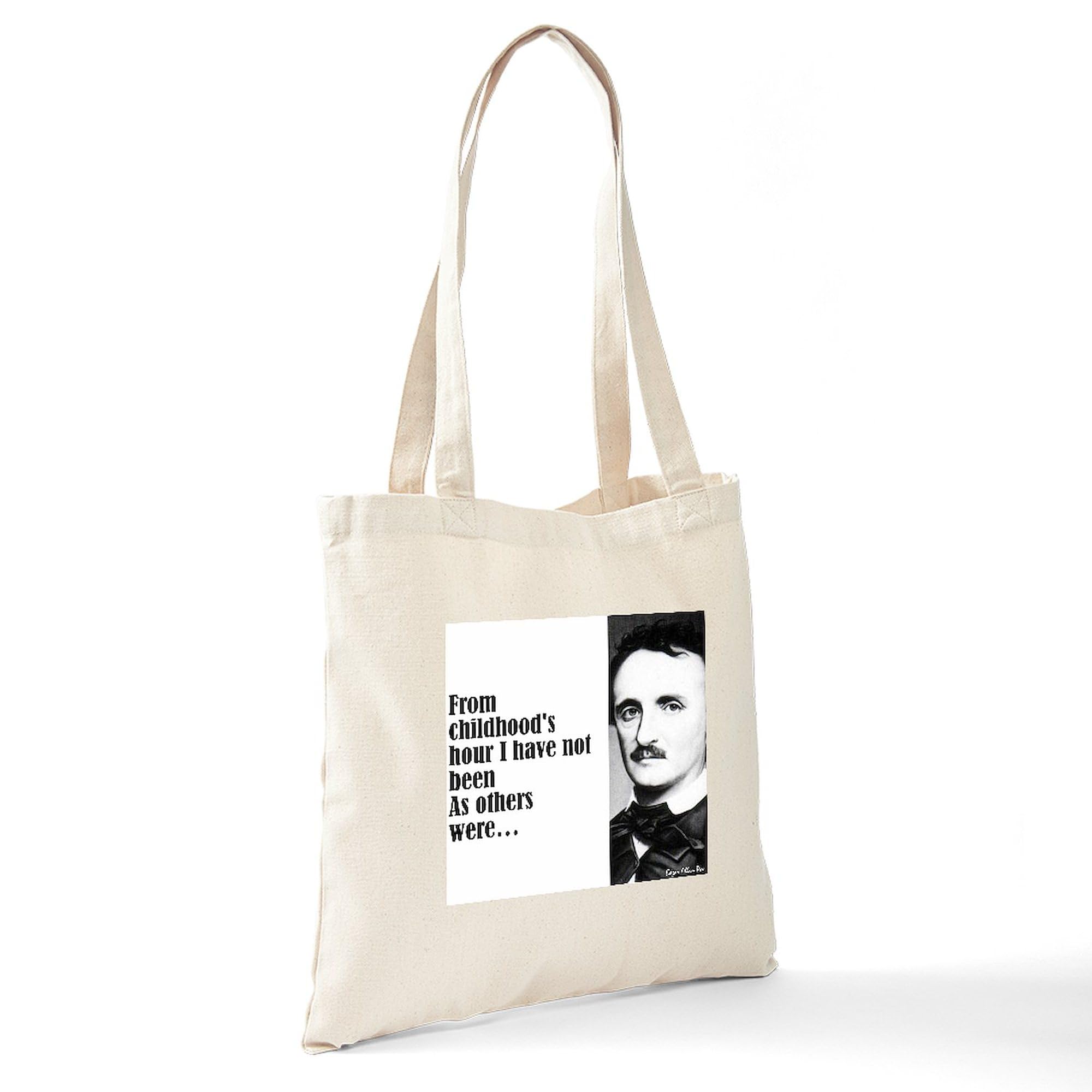 Poe Childhood's Hour Tote Bag - Natural Canvas Reusable Shopping Bag for Books, Groceries & Beach Essentials | Eco-Friendly Literary Gift for Book Lovers