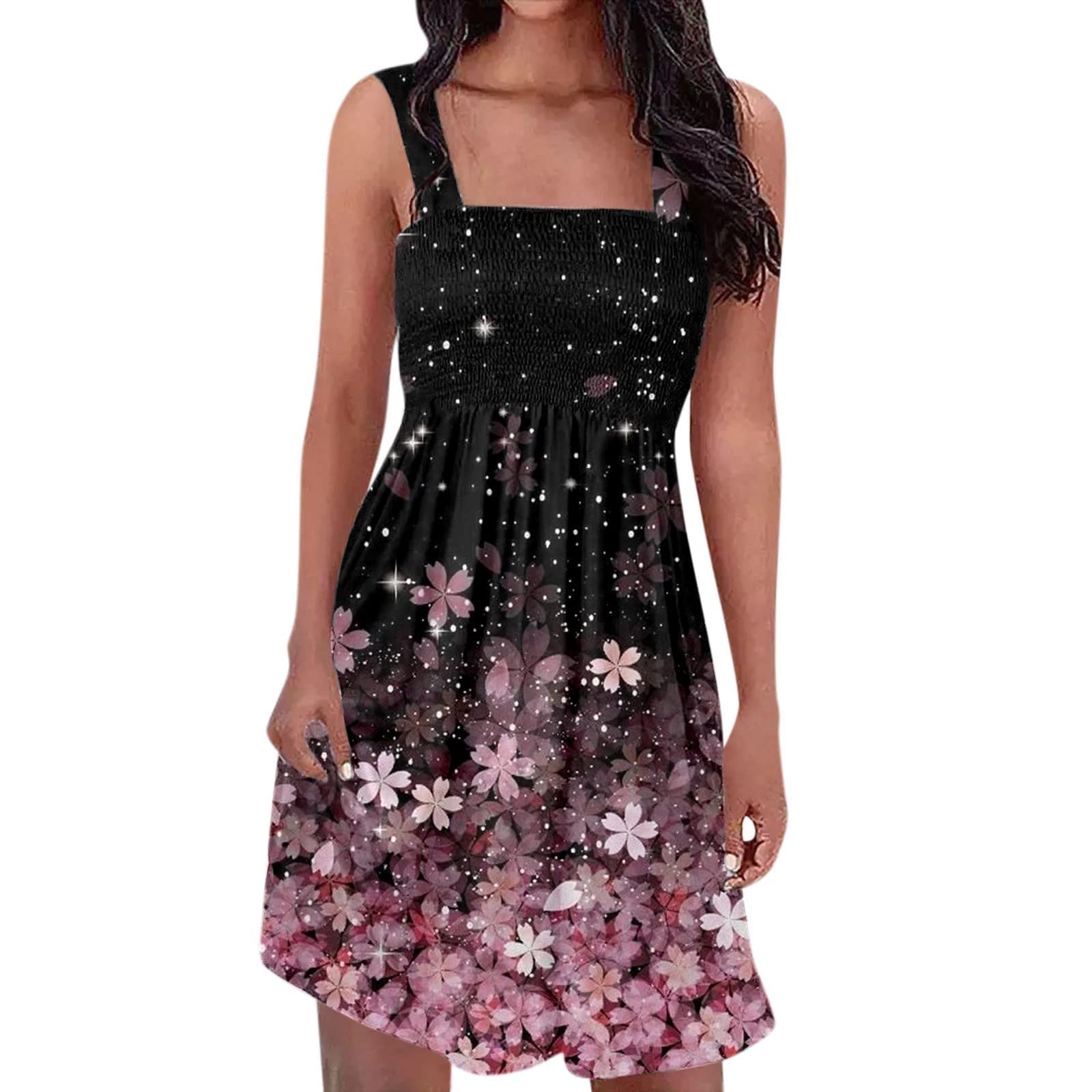 MIYUE Women's Summer Dresses 2023 - Comfortable Printed Sleeveless Pleated Sundress with Suspenders | Casual Beach Wear, Vacation Outfit, Party Dress