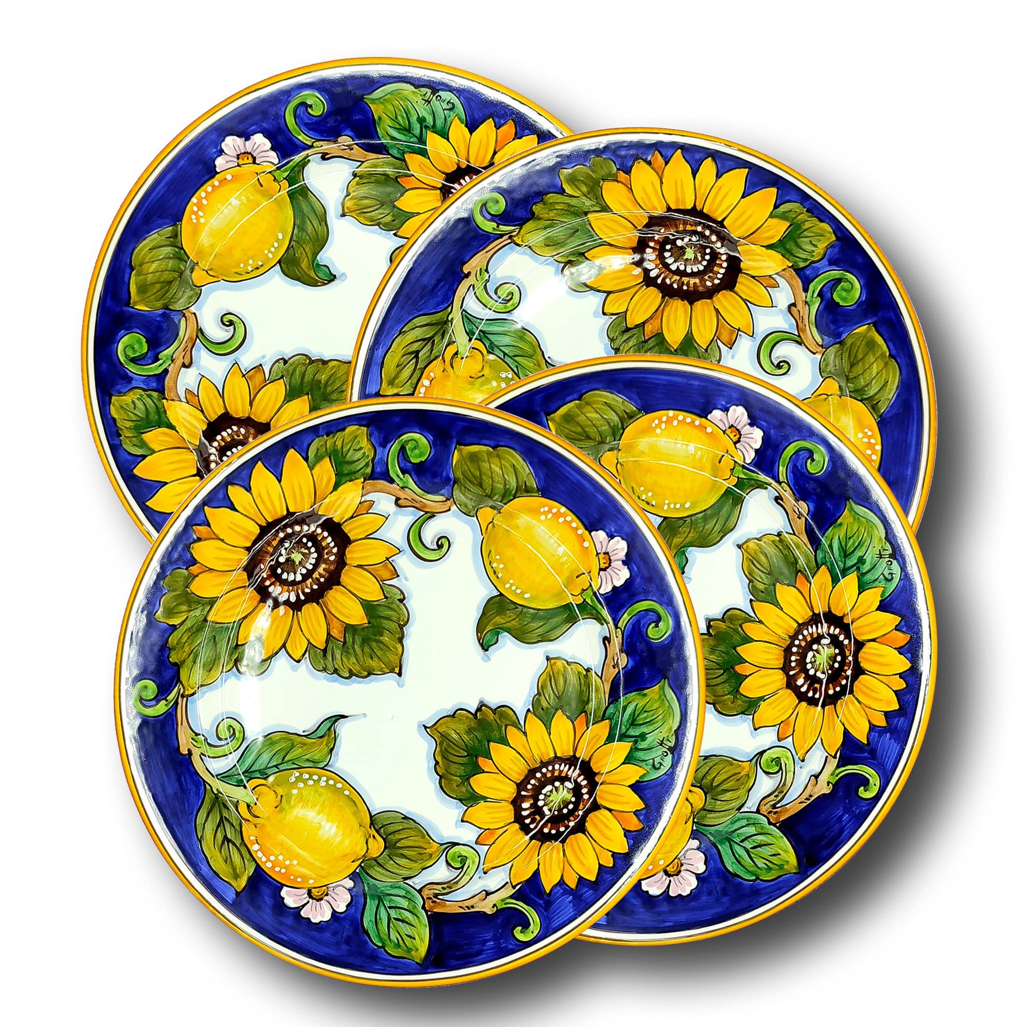 Italian Ceramic Dinnerware Set for 4 - Hand Painted Tuscan Kitchen Dishes with Lemons & Sunflowers - Authentic Italian Pottery Plates & Bowls - Elegant Home Decor - Perfect for Family Dinners, Entertaining Guests, and Rustic Kitchen Decor