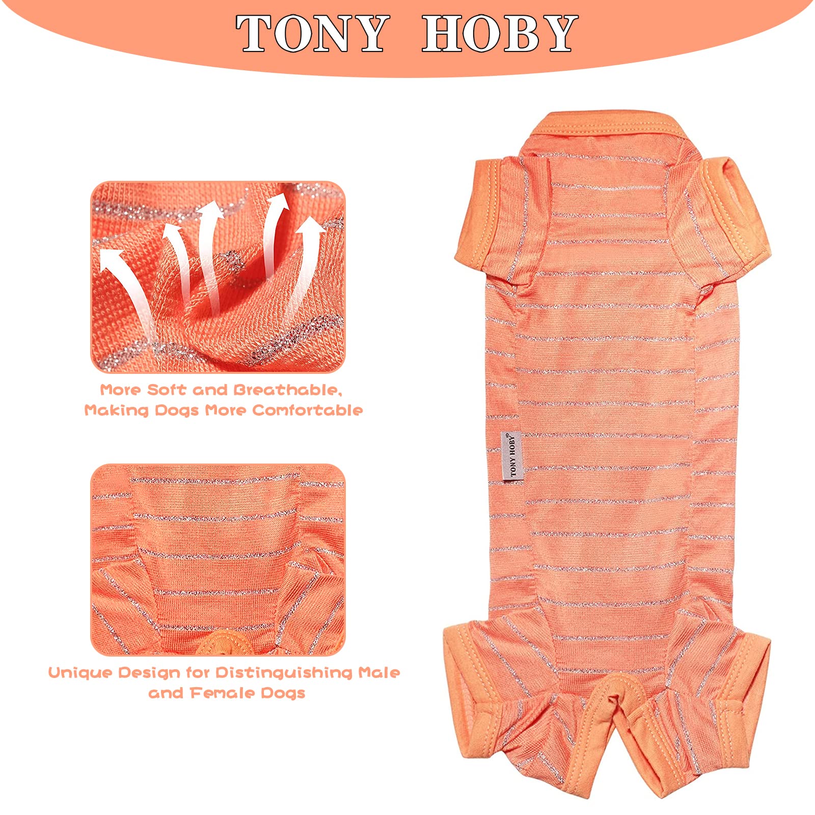 TONY HOBY Dog Pajamas - 4 Legs Recovery Suit, Breathable Summer Dog Shirt for Small & Medium Dogs (Orange, Girl, S) - Perfect for Post-Surgery Care & Comfortable Sleepwear