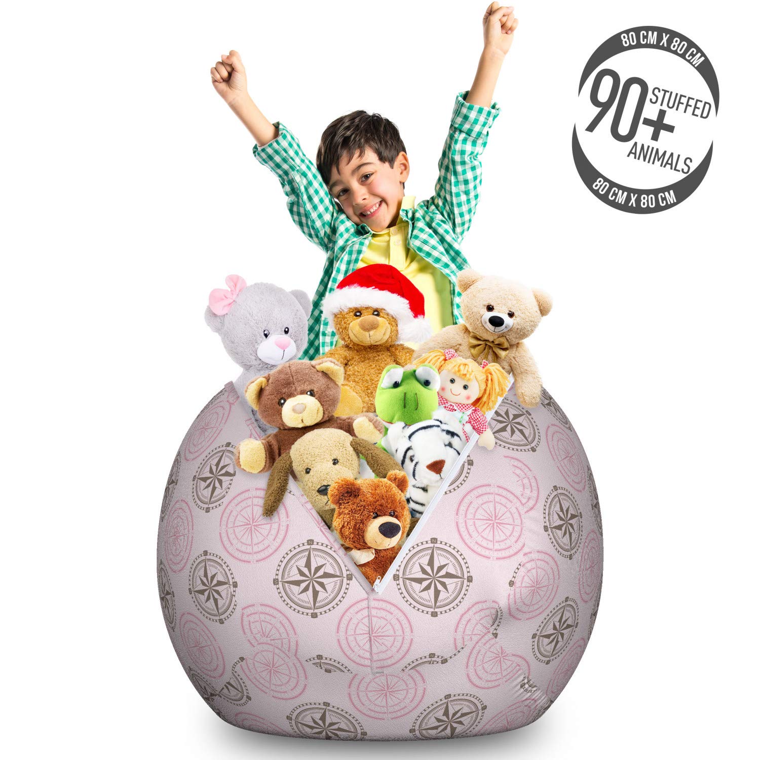 Ambesonne Compass Pattern Storage Toy Bag Chair - Windrose & Circular Design Stuffed Animal Organizer - Washable Large Size in Pale Mauve Pink | Kids Room Decor, Nursery Storage, Playroom Organization