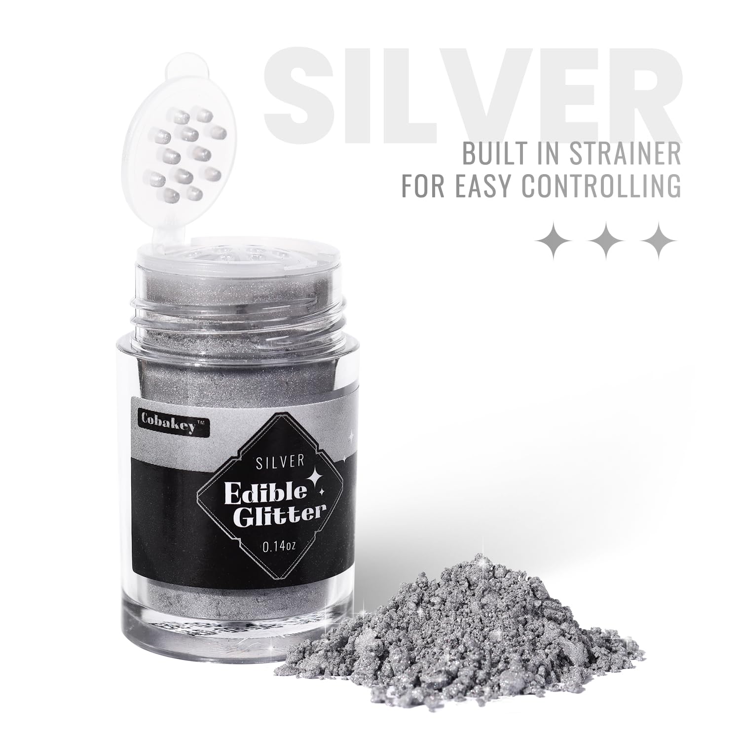 Edible Glitter Powder 4g - Food Grade Silver Gray Luster Dust for Baking, Cake Decorating, Fondant, Chocolate & Cookies | Safe for Cocktails & Drinks | Perfect for Party Desserts, Wedding Cakes & DIY Treats