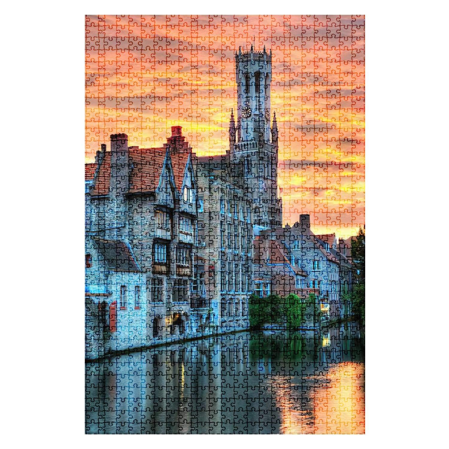 1000-Piece Wooden Jigsaw Puzzle - Bruges Belgium Romantic Scenery HDR Image | Fun & Challenging Board Puzzle for Adults & Kids | DIY Educational Toy Game | Home Decor Gift for Puzzle Lovers | Perfect for Family Game Nights & Stress Relief