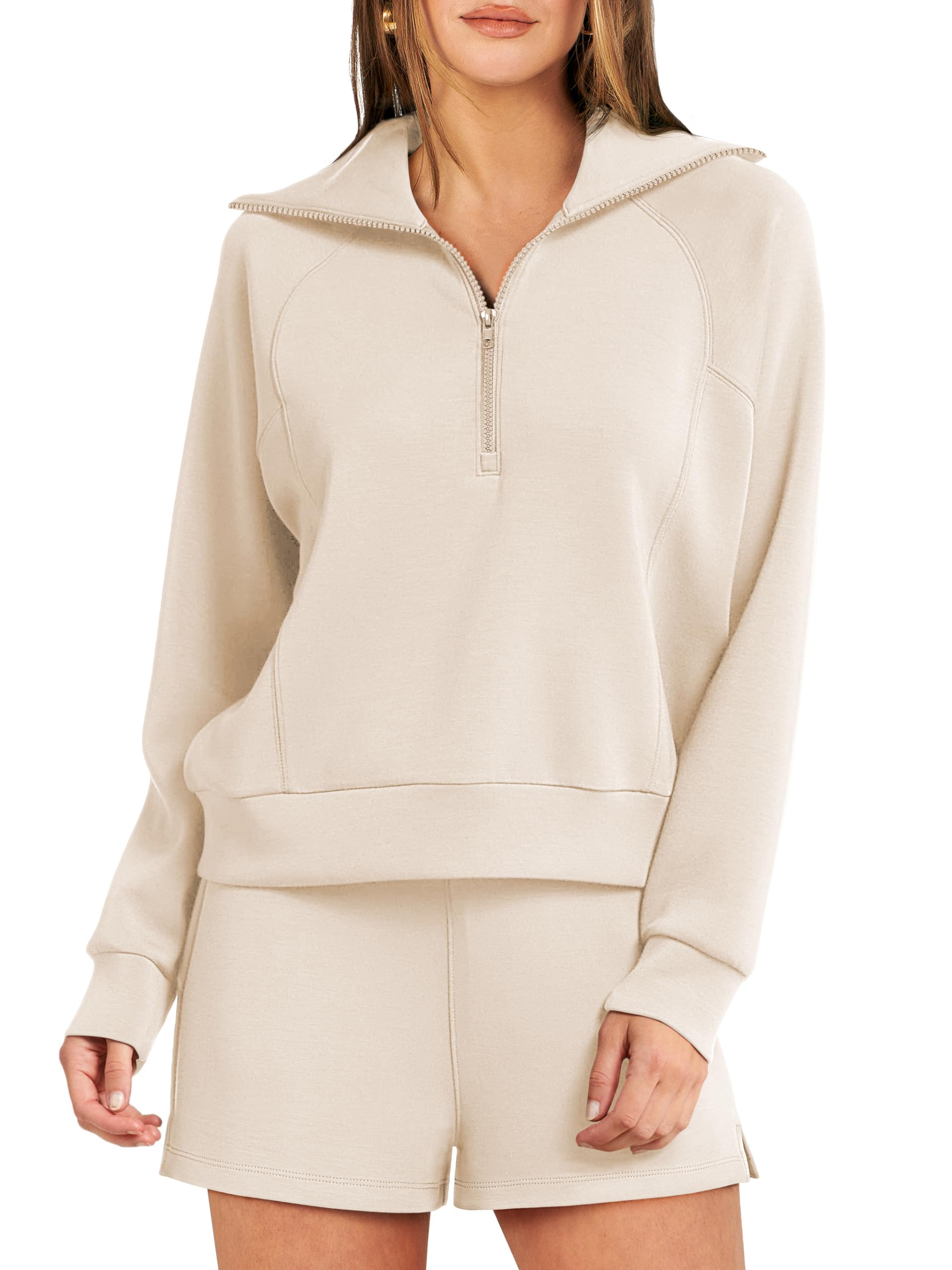ANRABESS Women's 2-Piece Oversized Half Zip Sweatsuit Set - Comfy Fall Lounge Outfit 2023 | Casual Streetwear & Cozy Home Wear