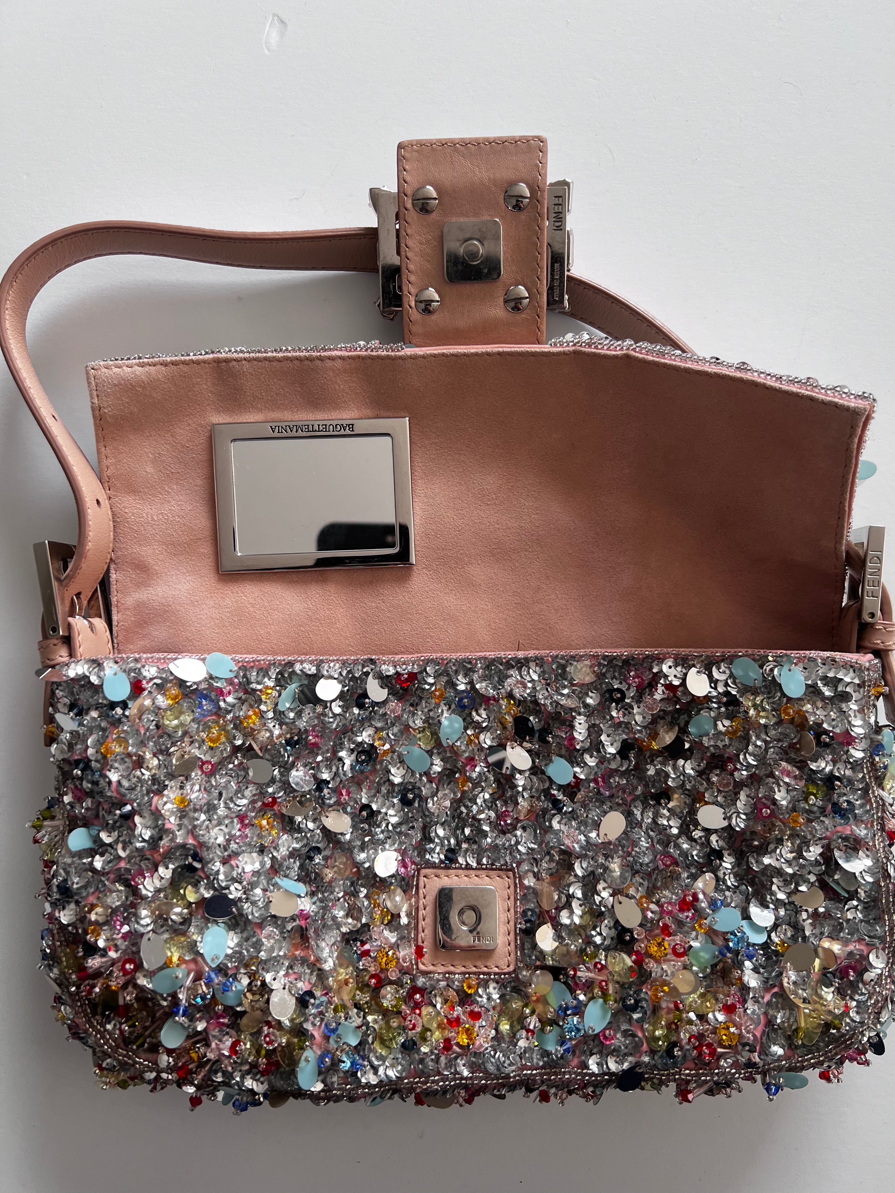 Exclusive Fendi Multicolor Diamond & Sequin Baguette Bag - Luxury Designer Clutch for Evening Parties & Special Occasions