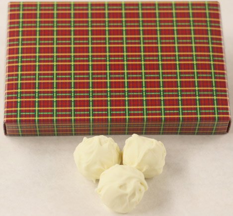 Scott's Cakes Premium White Chocolate Covered Pistachio Butter Truffles - 1 Pound Gift Box with Christmas Plaid Design - Perfect for Holiday Gifting, Party Favors & Gourmet Dessert Platters