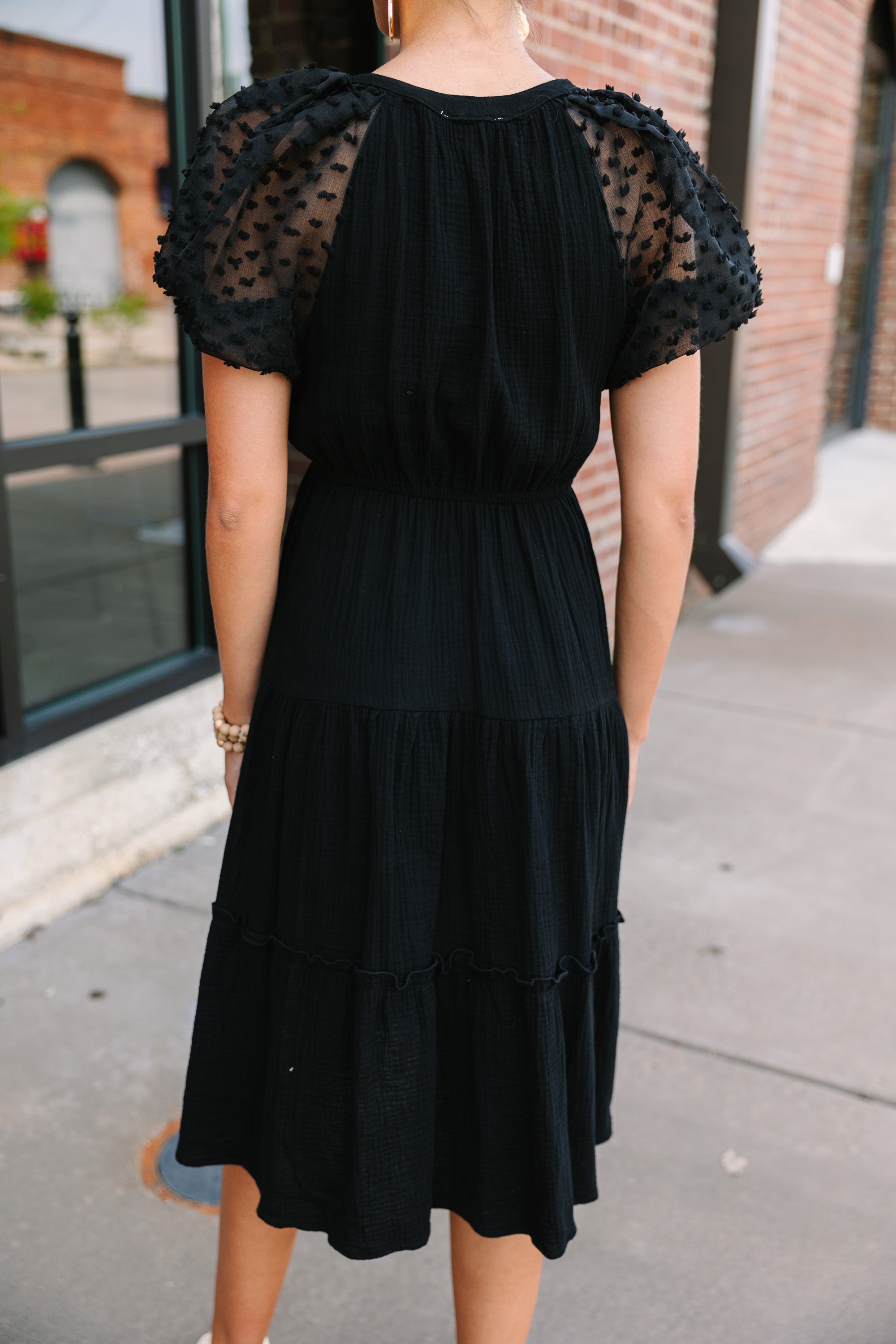 Feeing The Love Black Cotton Midi Dress - Elegant Casual Summer Dress for Women, Perfect for Date Nights, Parties & Office Wear
