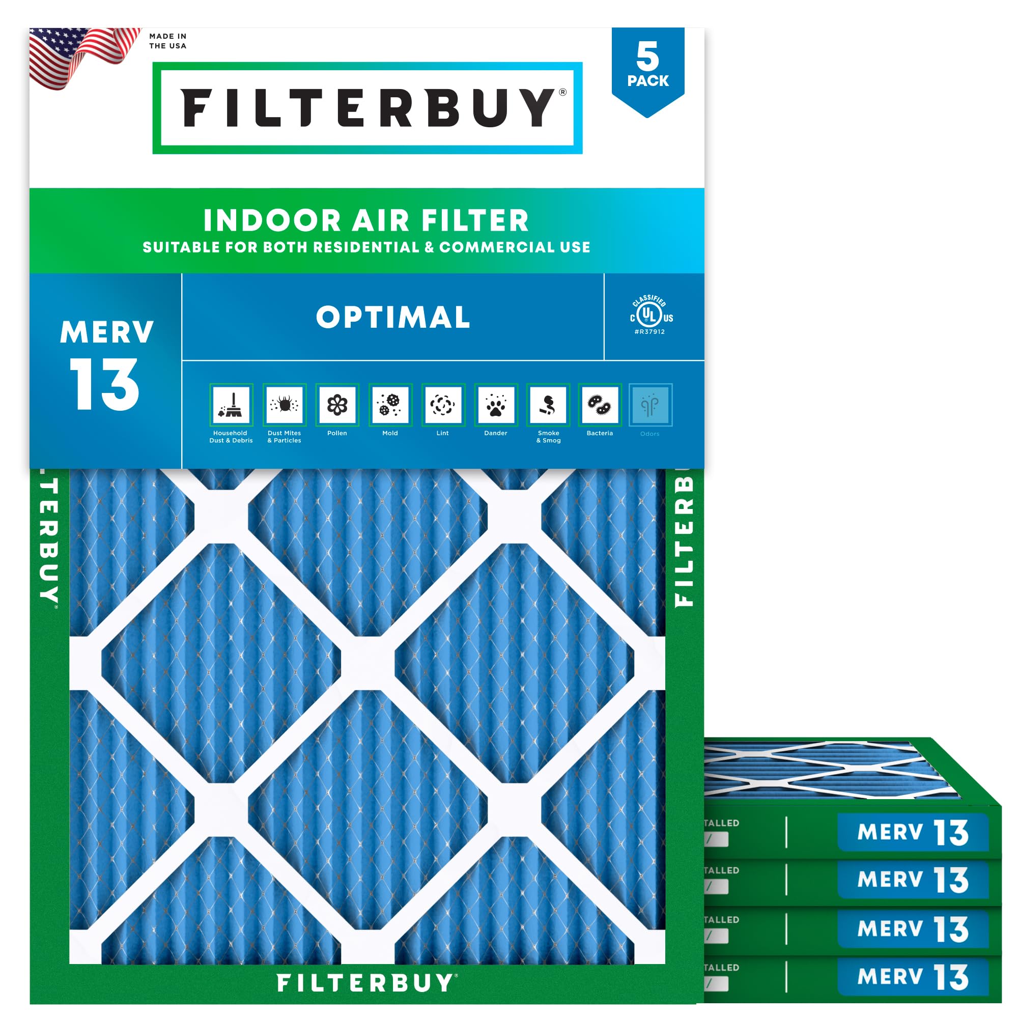 Filterbuy 20x27x1 MERV 13 Pleated Air Filter (5-Pack) - High Efficiency HVAC, Furnace & AC Replacement Filters (Actual Size: 20x27x0.75 Inches) for Home, Office & Allergy Relief - Perfect for Pet Owners & Pollen Season