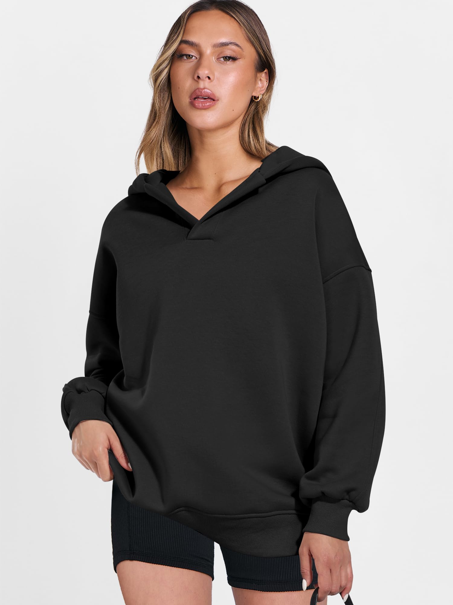 ANRABESS Women's Oversized Hoodies - V Neck Long Sleeve Pullover Sweatshirt for Casual Fall Wear | Trendy Preppy Clothes for Teen Girls 2025 | Perfect for School, Weekend Outings & Cozy Loungewear