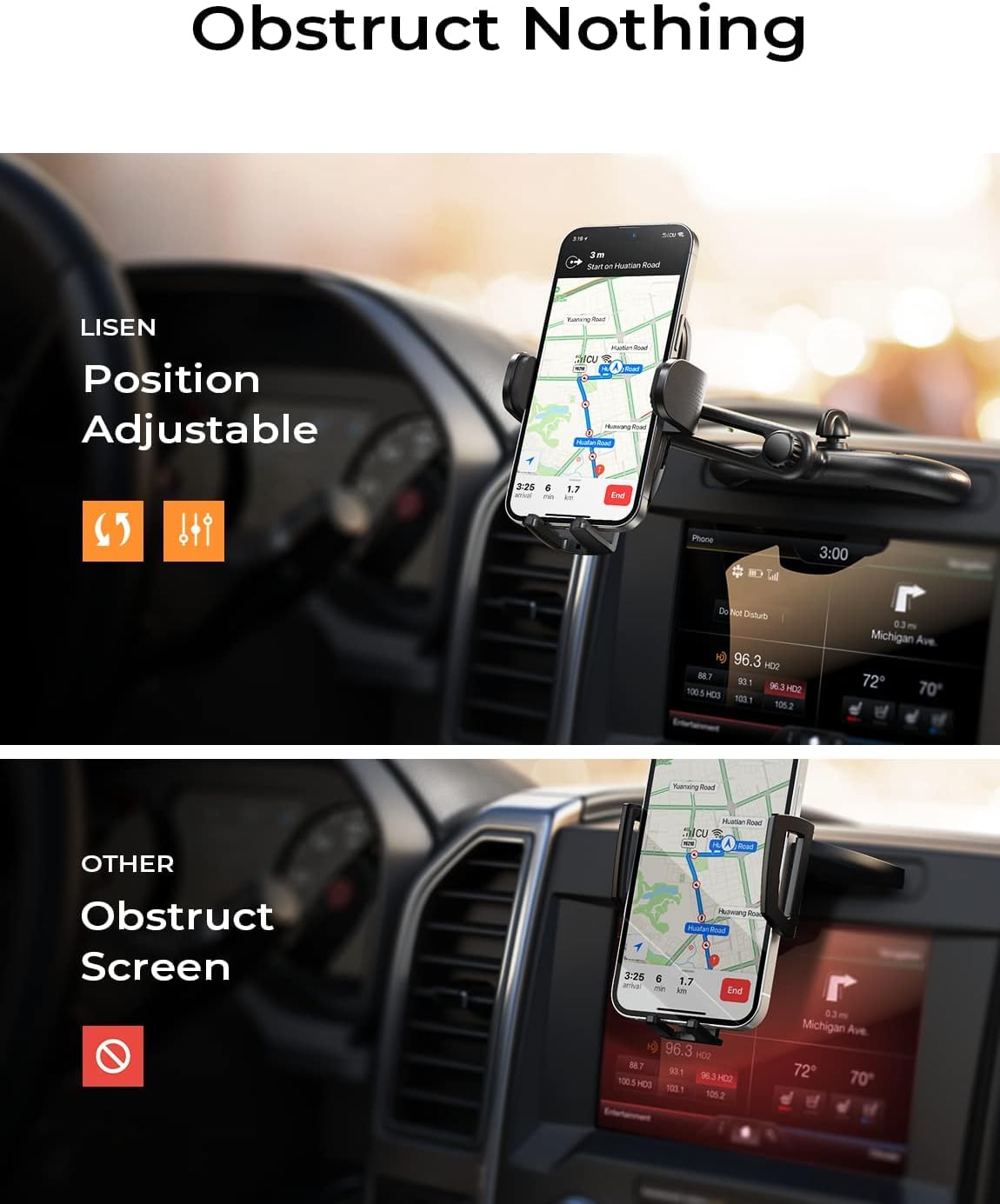LISEN Adjustable CD Slot Car Phone Mount Holder - Ultra Sturdy Universal Car Accessories for iPhone 16/16e, Samsung S25/S24 & All Smartphones (Black) - Perfect for Hands-Free Driving & GPS Navigation