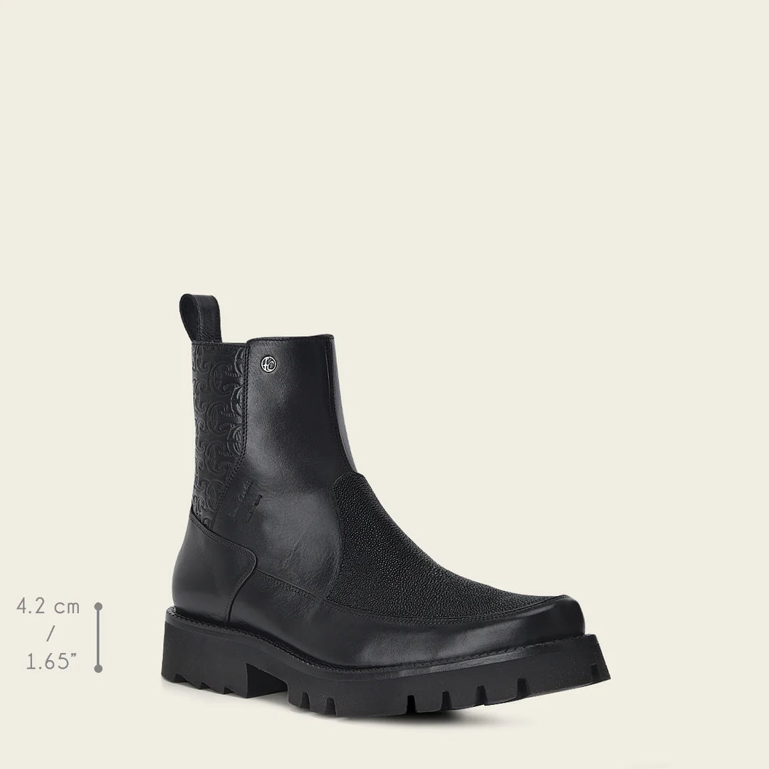 G97MTTS Men's Vintage Fashion Stingray Ankle Booties - Black Casual Leather Boots for Everyday Wear & Outdoor Style