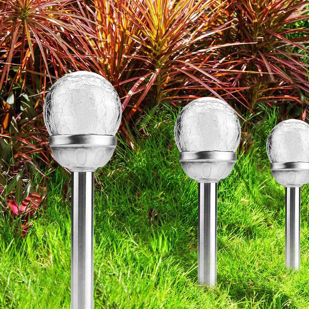 3D Solar Crackle Glass Ball Light - Outdoor Solar Powered LED Landscape Lights, Waterproof Garden Lamp with Auto On/Off - Perfect for Patio, Yard, Pathway, and Garden Decor