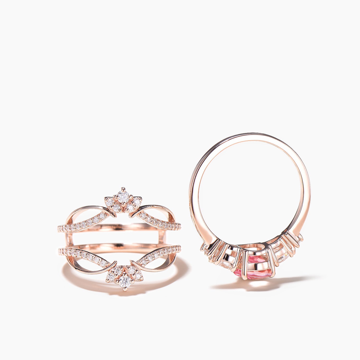 Oval Padparadscha Sapphire & Moissanite Engagement Ring Set - Bridal Wedding Band Enhancer for Women | Perfect for Proposals, Anniversaries & Special Occasions