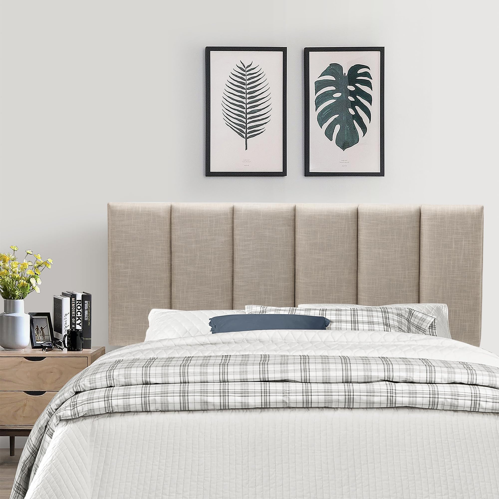 Aklaus Modern Adjustable Upholstered Fabric Queen Size Bed Headboard in Oatmeal - Perfect for Bedroom Decor, Guest Rooms & Master Suites