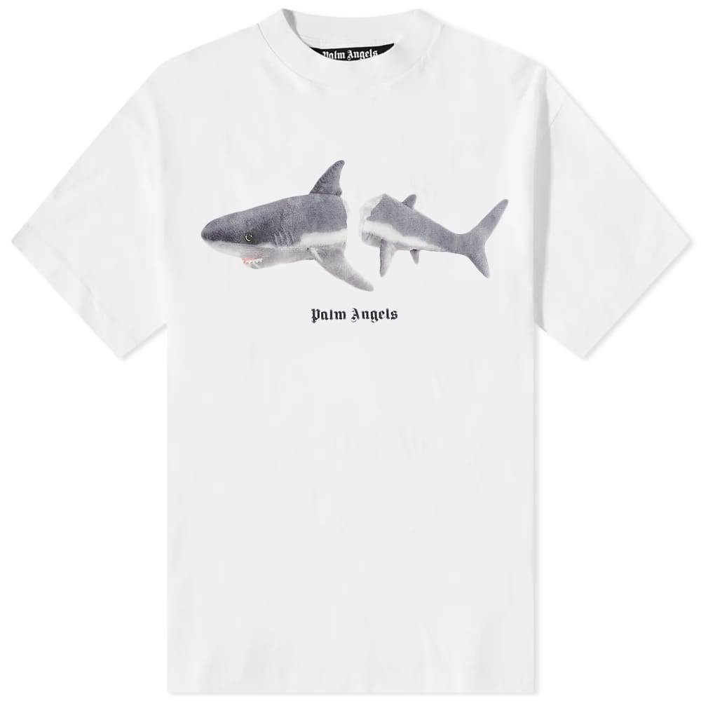 Palm Angels White Shark Graphic T-Shirt for Men - Trendy Streetwear Fashion Tee - Perfect for Casual Outfits, Parties & Urban Style