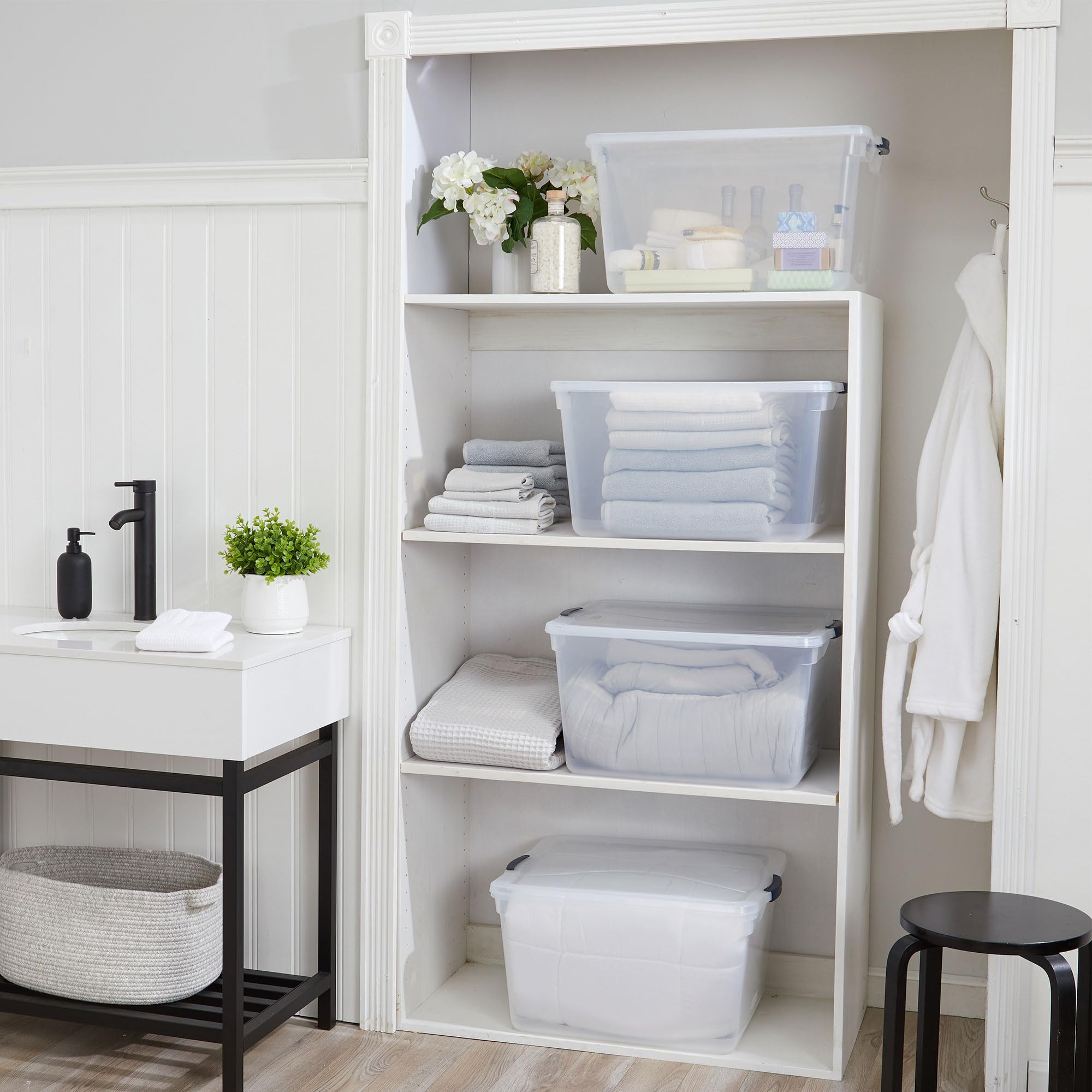 Rubbermaid Cleverstore 74 Quart Clear Plastic Storage Bins with Latching Lids - 4 Pack for Home, Office & Garage Organization - Perfect for Clothes, Toys, Holiday Decor & Seasonal Storage
