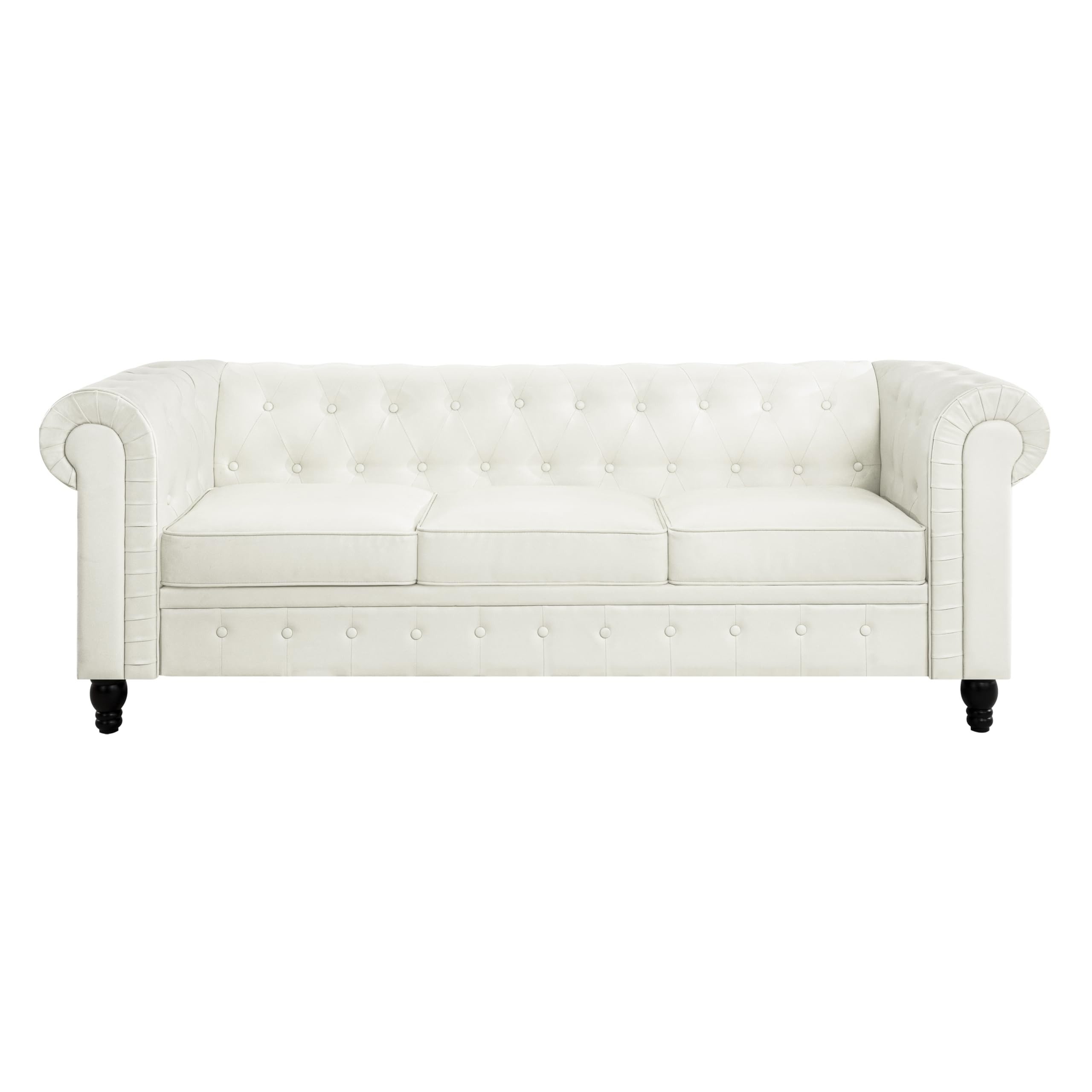 Naomi Home Chesterfield 3-Piece Sofa Set - Tufted Leather Couch & Chairs for Living Room & Bedroom | Modern Off-White Leather Furniture | Perfect for Lounge, Office or Home Theater Seating