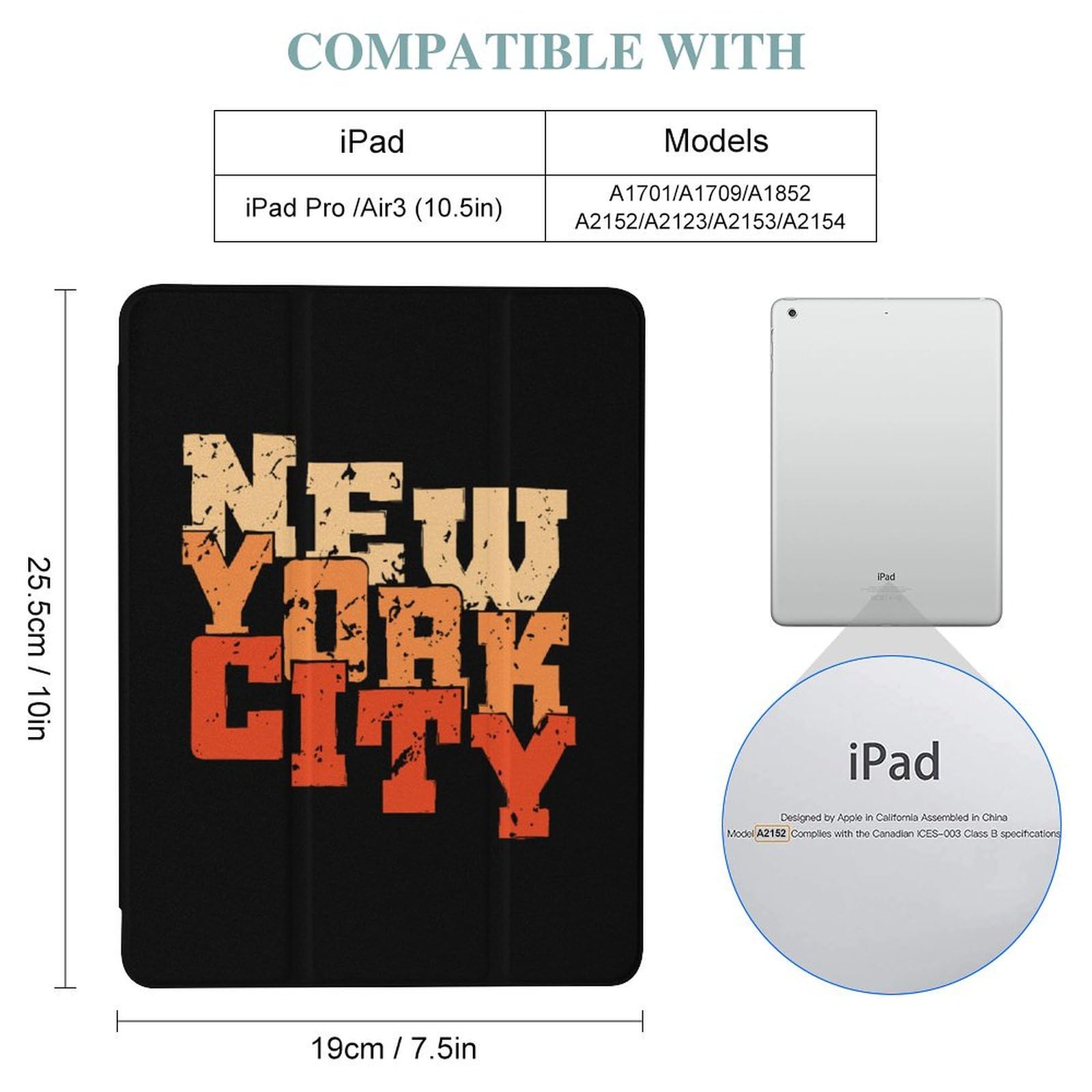 Retro New York City iPad Case - Soft Silicone Protective Cover with Smart Stand & Pencil Holder for iPad Pro 10.5 (2017) & iPad Air 3 (10.5 inch) - Perfect for Work, Travel & Home Use