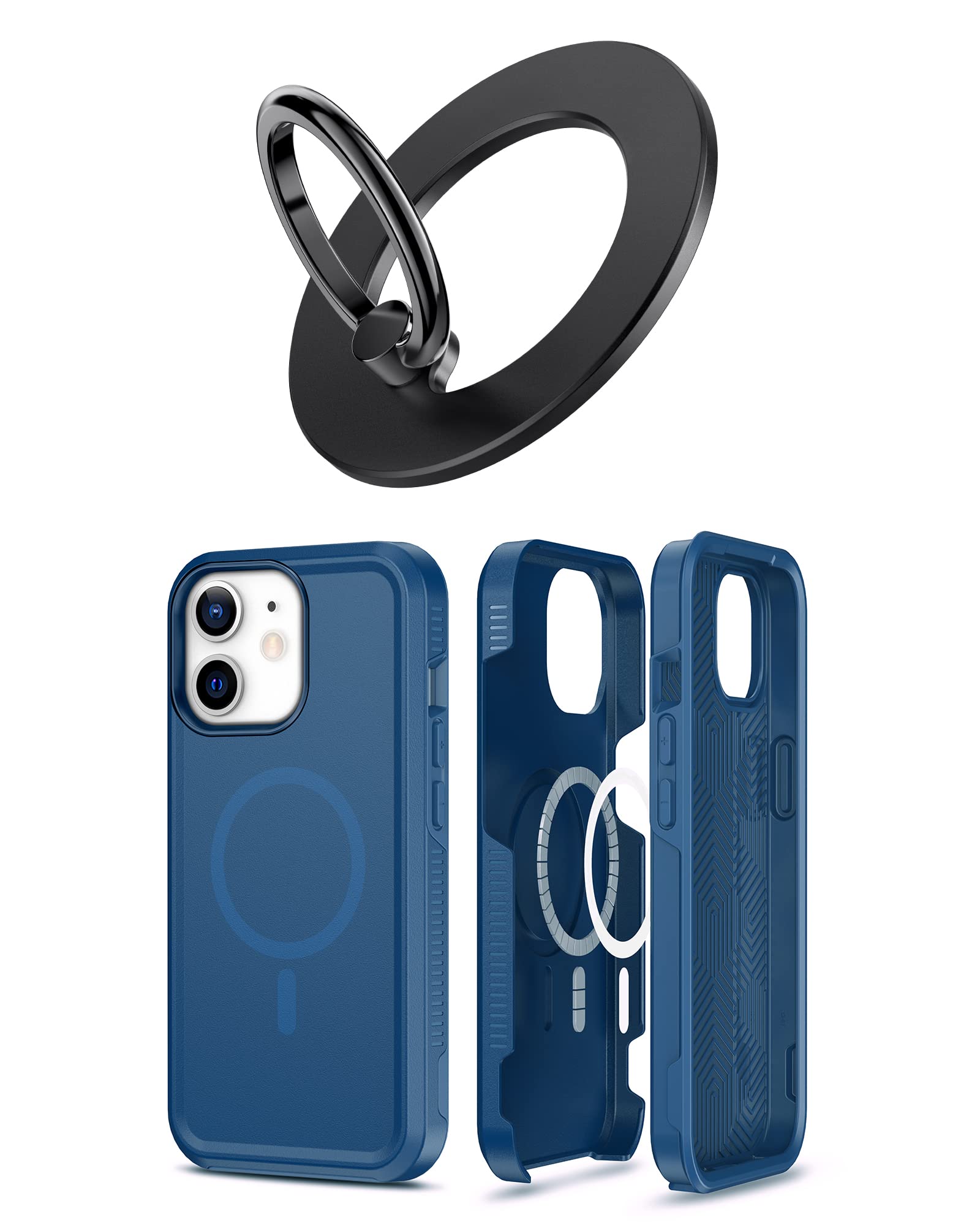 CUCICU Magnetic Phone Case for iPhone 12/12 Pro & Magnetic Grip Ring Holder - Compatible with iPhone 13/12/Pro Max/Pro/Mini - Secure Grip for One-Handed Use, Driving & Video Calls