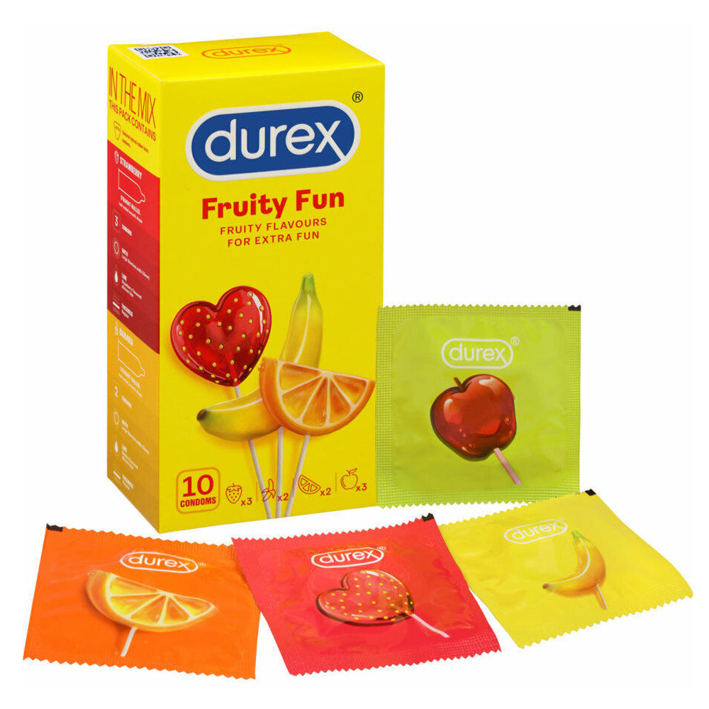 Durex Fruity Fun Flavored Latex Condoms - Mixed Variety Pack for Safe & Pleasurable Intimacy - Perfect for Couples, Date Nights & Spicing Up Relationships