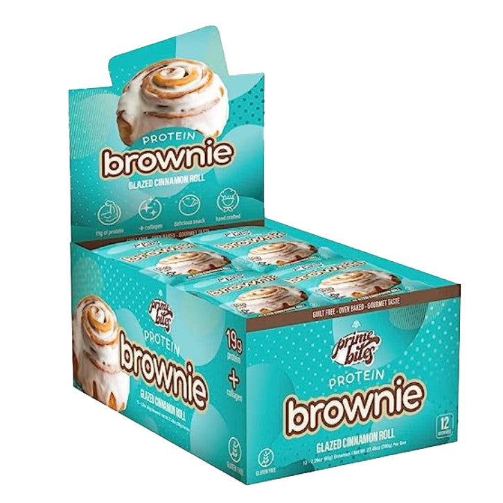 AP Sports PrimeBites Protein Brownies - Glazed Cinnamon Roll Flavor, 12 Pack (65g Each) | High Protein Snack for Gym, Workout Recovery & Healthy Lifestyle