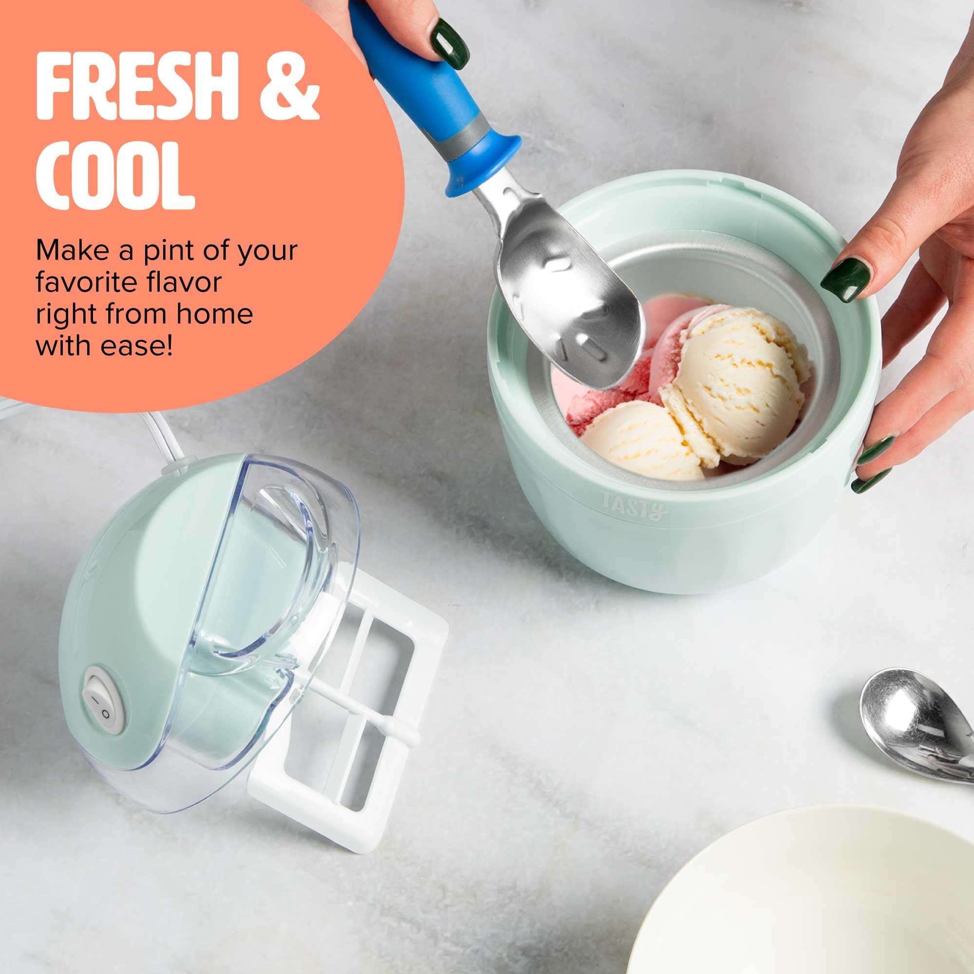 Mini Ice Cream Maker for Homemade Ice Cream, Sorbet, Frozen Yogurt & Gelato - Quick Single-Serve Dessert Machine in Aqua (Perfect for Parties, Gifts & Family Treats)