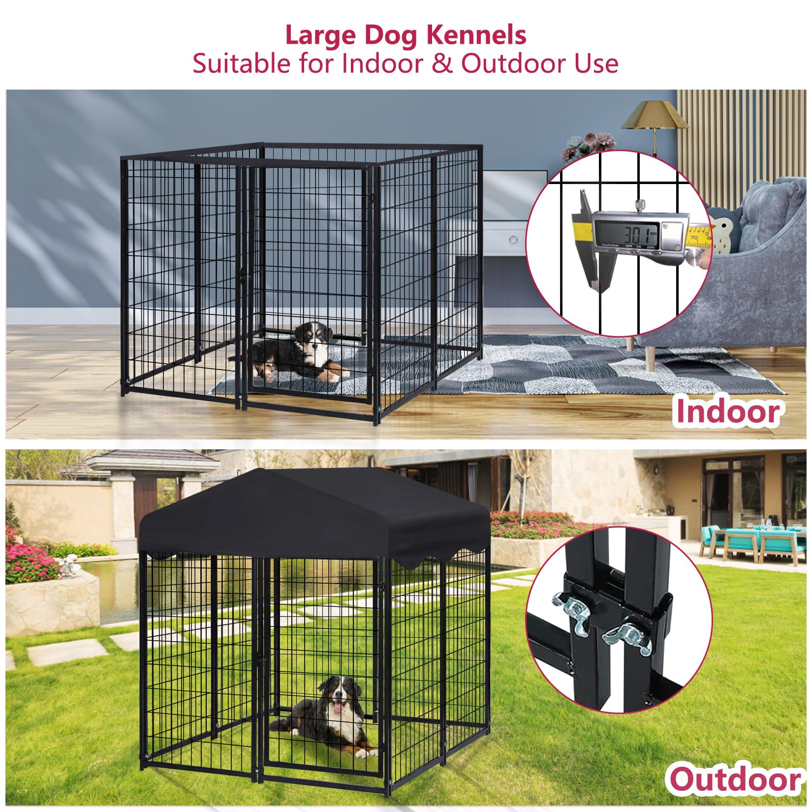 Heavy Duty Outdoor Dog Kennel - 4'L x 4'W x 4.5'H Welded Wire Dog Cage with Roof Cover | Weatherproof Dog House for Yard, Backyard & Patio | Perfect for Large Dogs, Pet Safety & Outdoor Shelter