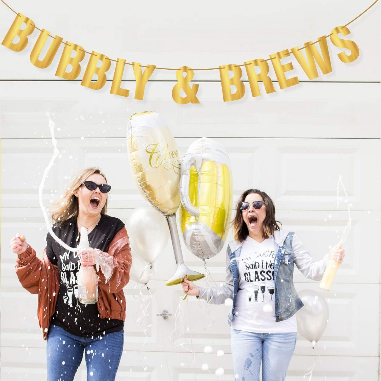Bubbly & Brews Champagne Party Banner - Elegant Wedding, Engagement, Baby Shower & Bachelorette Party Decor | Hanging Celebration Banner for Beach Bridal Showers & Holiday Events | Perfect for Festive Gatherings & Gift Giving