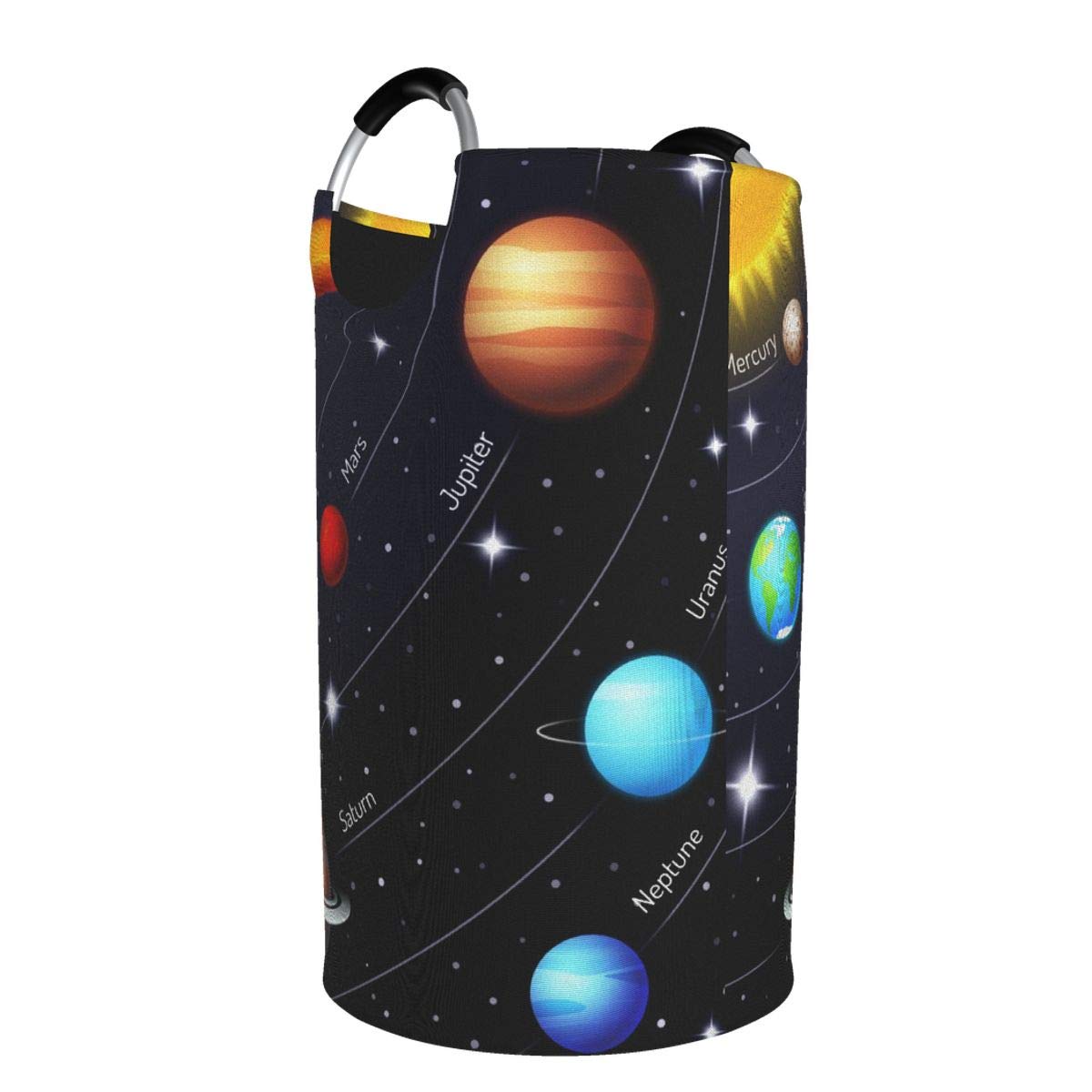 DUJIEA 82L X-Large Collapsible Laundry Hamper with Aluminum Handles - Extra Tall Round Clothes Storage Basket for Kids, Dorm Room & Home Organization | Space-Saving Cosmic Planet Design for Bedroom, Bathroom & Laundry Room