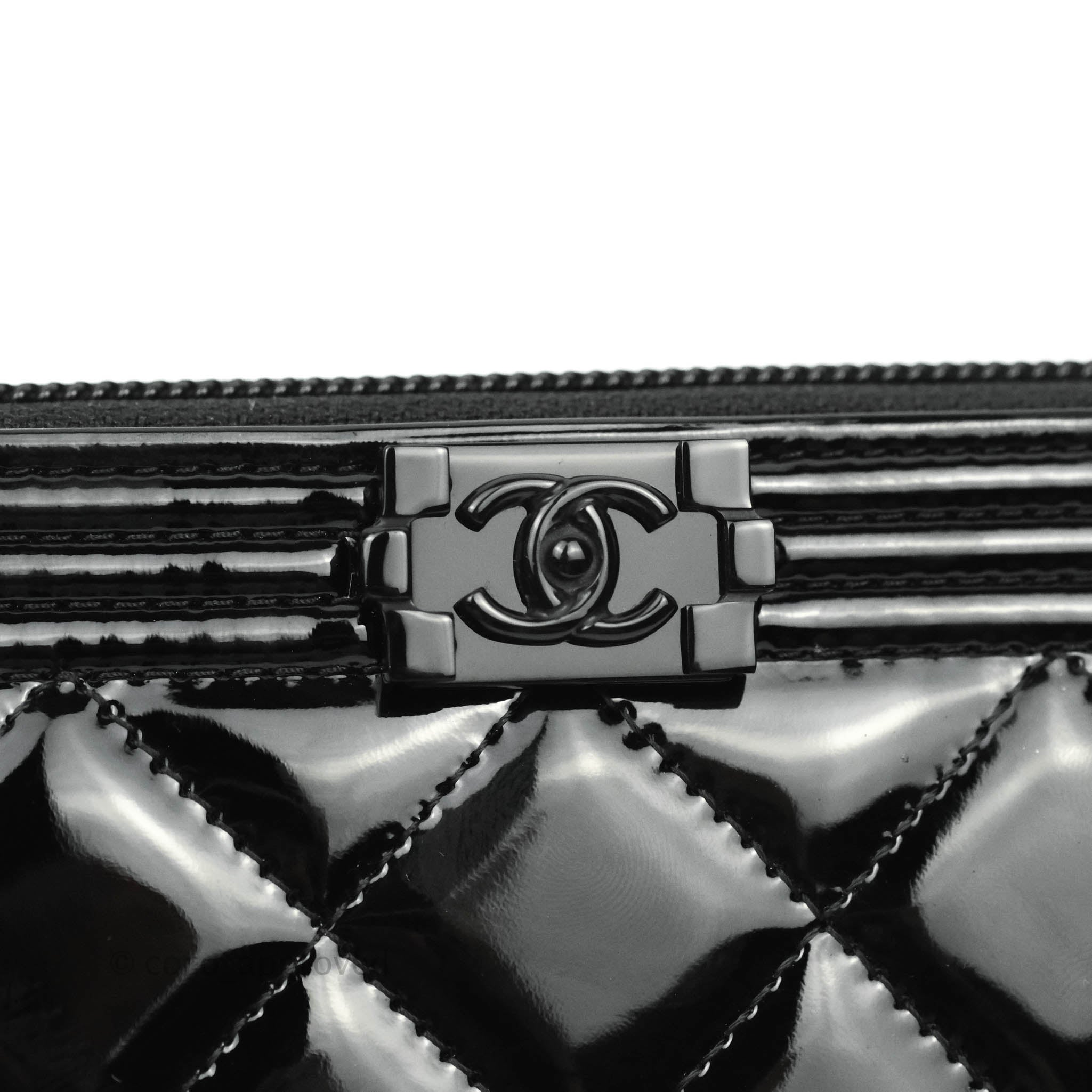 Chanel Boy Quilted Medium Zip Wallet Black Patent Leather - Luxury Designer Wallet for Women, Perfect for Everyday Use & Special Occasions