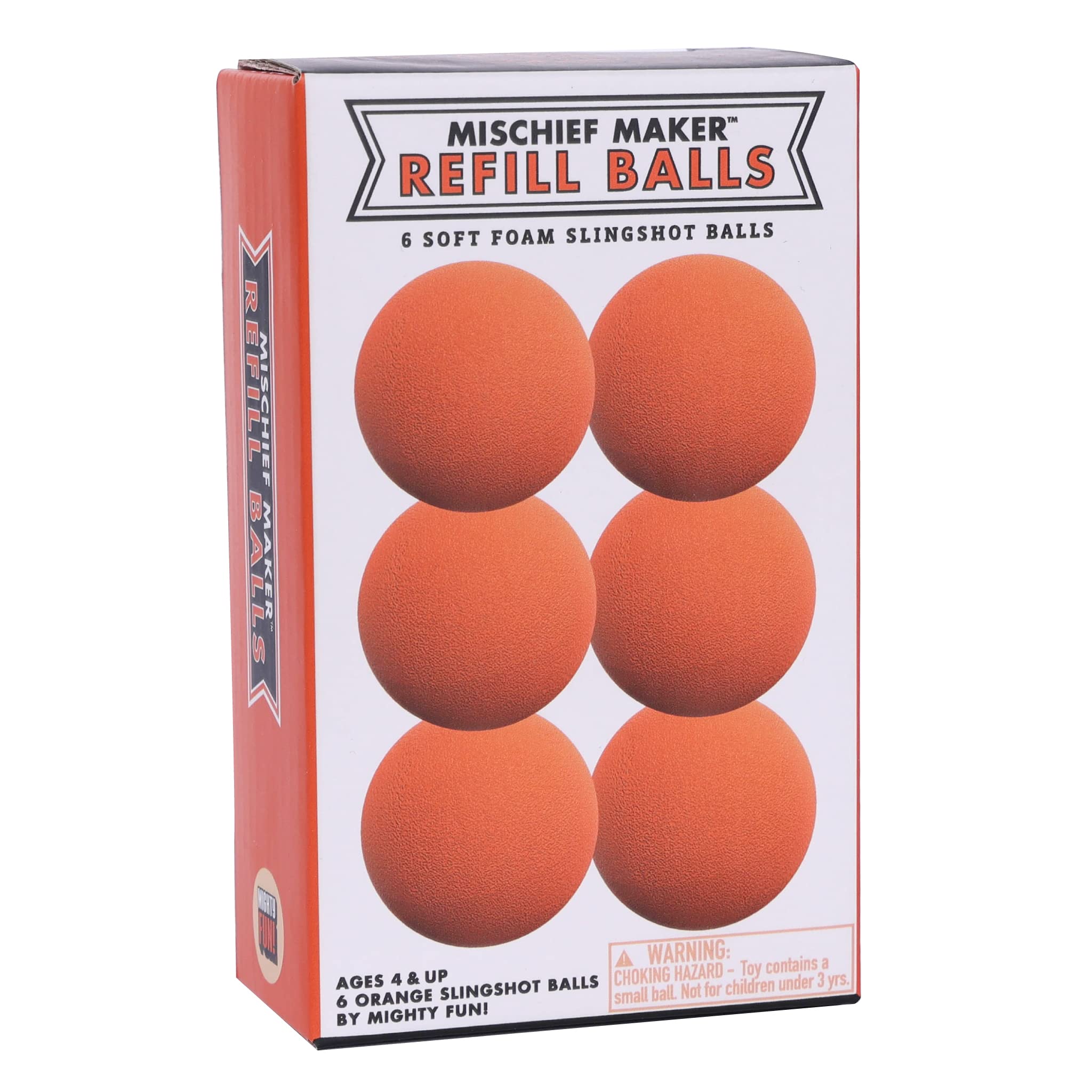 Mischief Maker® Toy Slingshot Foam Balls Refill Pack - 6 Soft Foam Replacement Balls for Kids Slingshot Toys - Safe Outdoor & Indoor Play for Ages 4+ (Orange) - Perfect for Backyard Games, Birthday Parties, and Family Fun Activities
