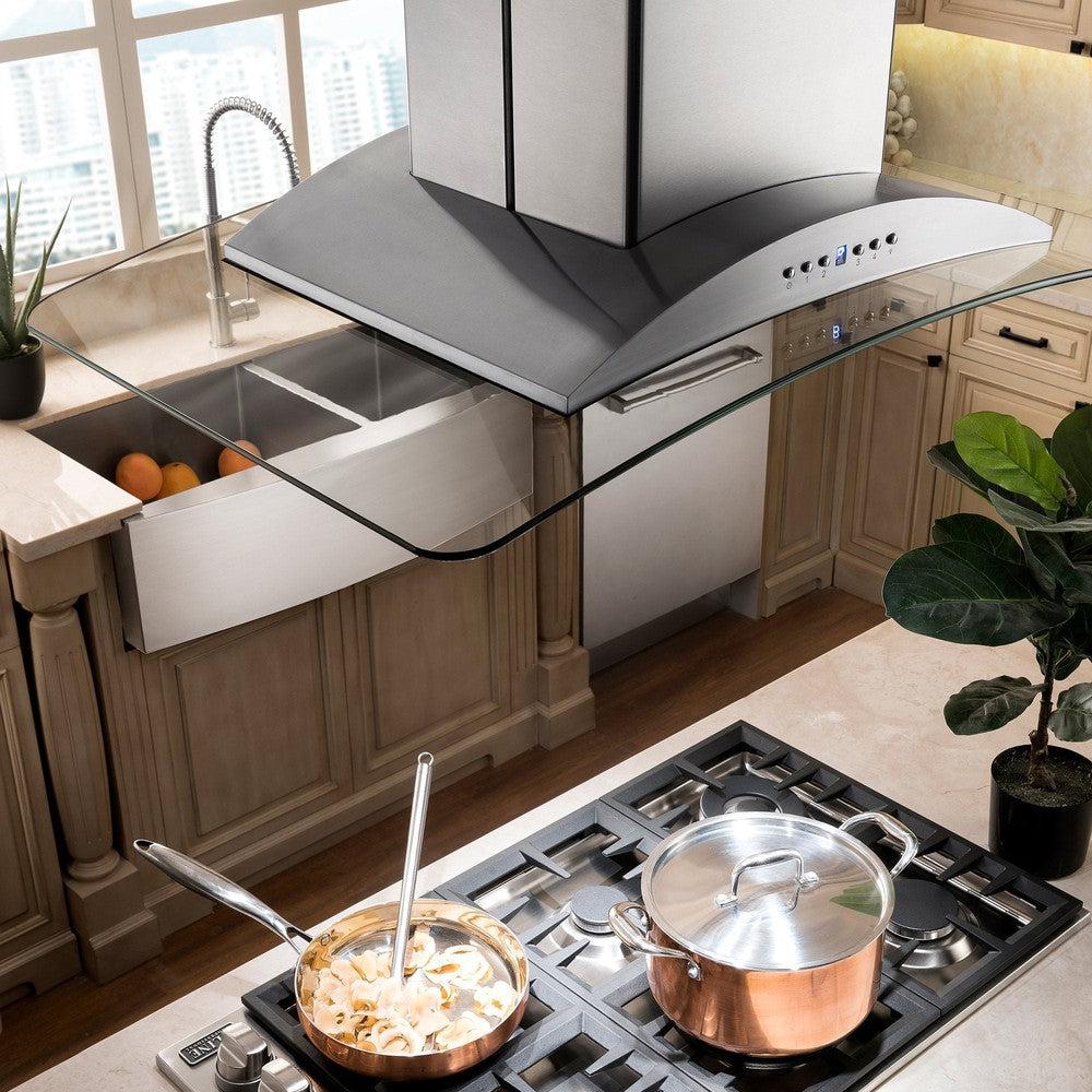 ZLINE GL9i Stainless Steel & Glass Convertible Range Hood - Island Mount Ventilation for Kitchen - Perfect for Modern & Open-Concept Homes