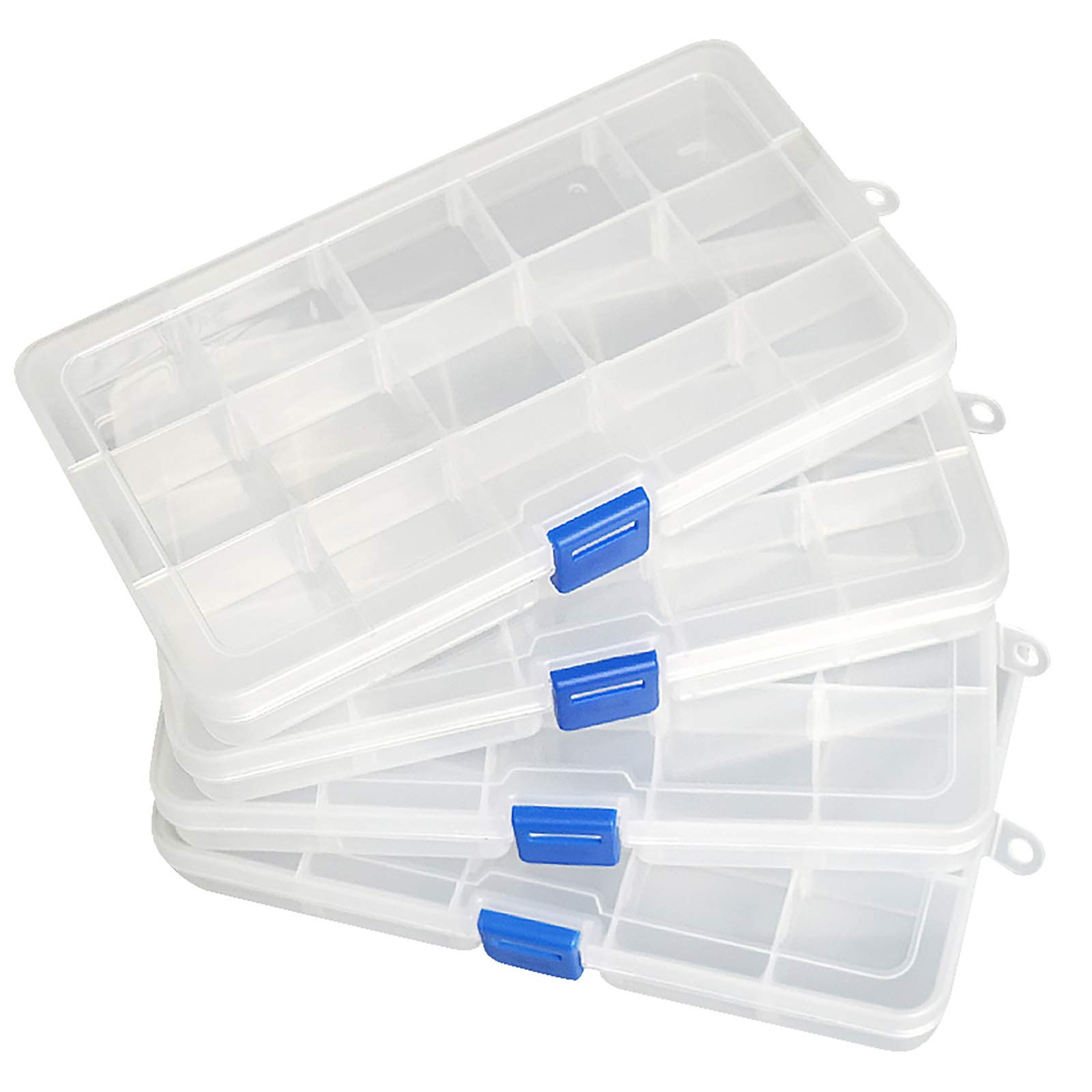 Qualsen 4-Pack Clear Plastic Storage Box with Adjustable Dividers - 15 Grid Craft Organizer for Beads, Fishing Tackle & Office Supplies | Perfect for DIY Projects, Jewelry Making & Tool Organization