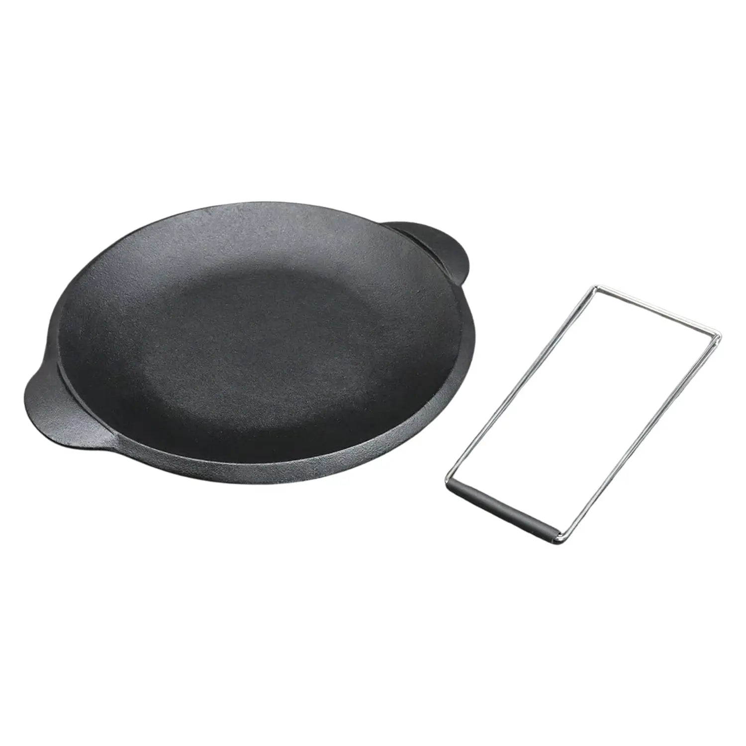 Asahi Chuzo Premium Cast Iron Okonomiyaki Griddle with Wooden Handle - Japanese Teppanyaki Grill Pan for Home Cooking, BBQ & Outdoor Camping