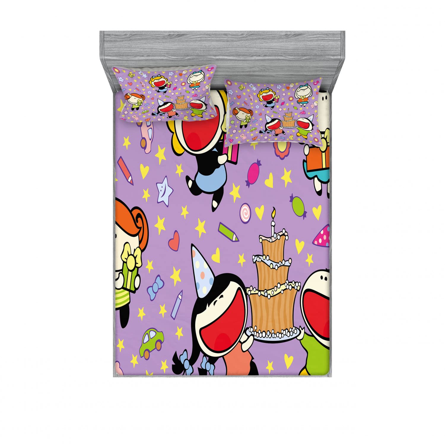 Ambesonne 2-Piece King Size Fitted Sheet Set with 4 Pillow Shams - Colorful Birthday Themed Bedding Decor for Adults & Kids | Perfect for Birthday Parties, Room Makeovers & Gift Giving