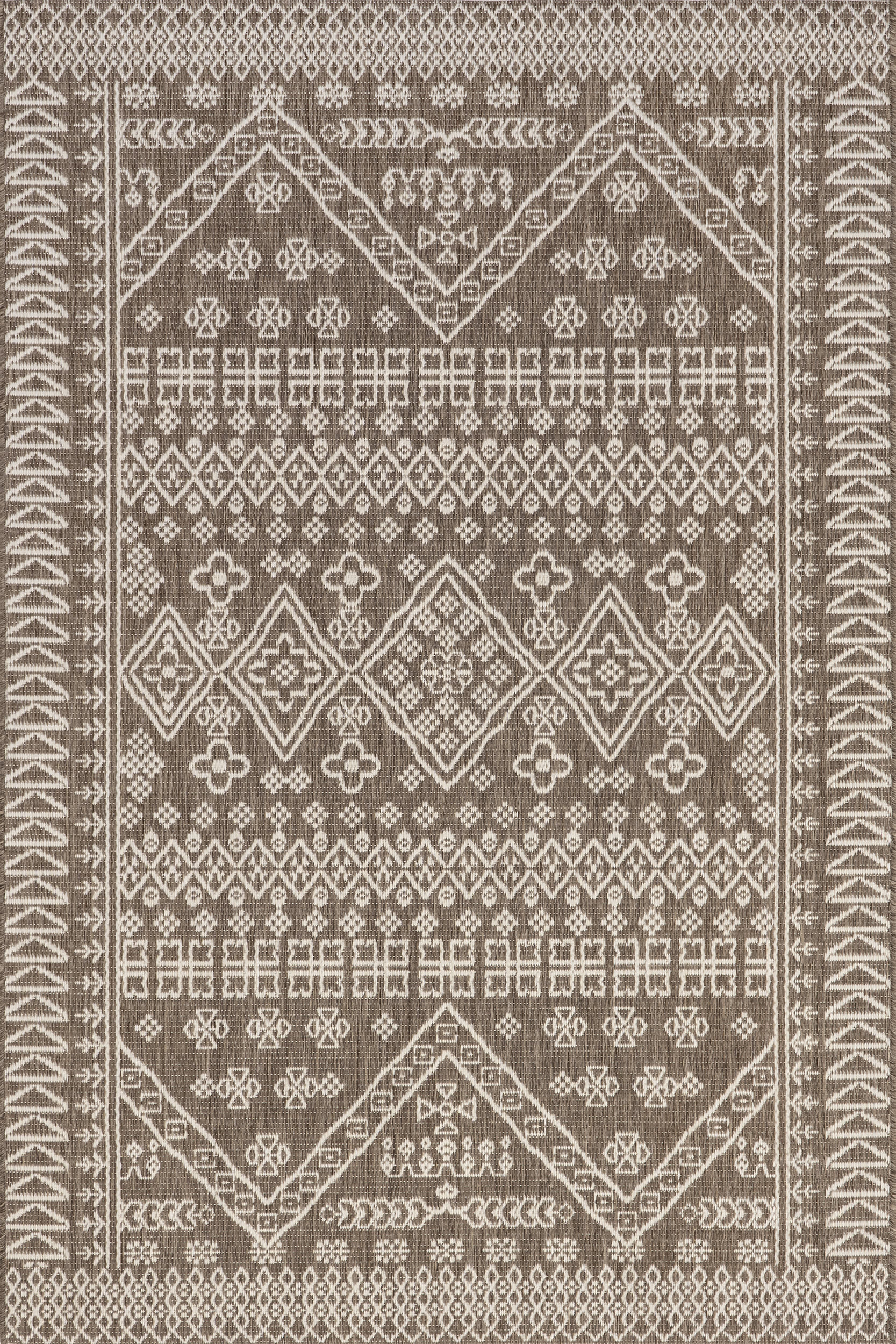 Premium Diamond Bordered Indoor/Outdoor Area Rug in Taupe - Perfect for Living Room, Patio, and Entryway Decor