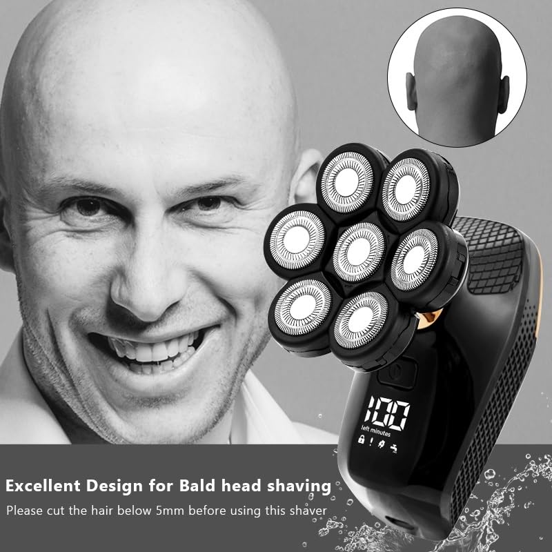 7D Electric Head Shaver for Bald Men - 7 Floating Cutters, Waterproof, USB Rechargeable Trimmer for Smooth Shaving | Perfect for Travel, Gym & Daily Grooming