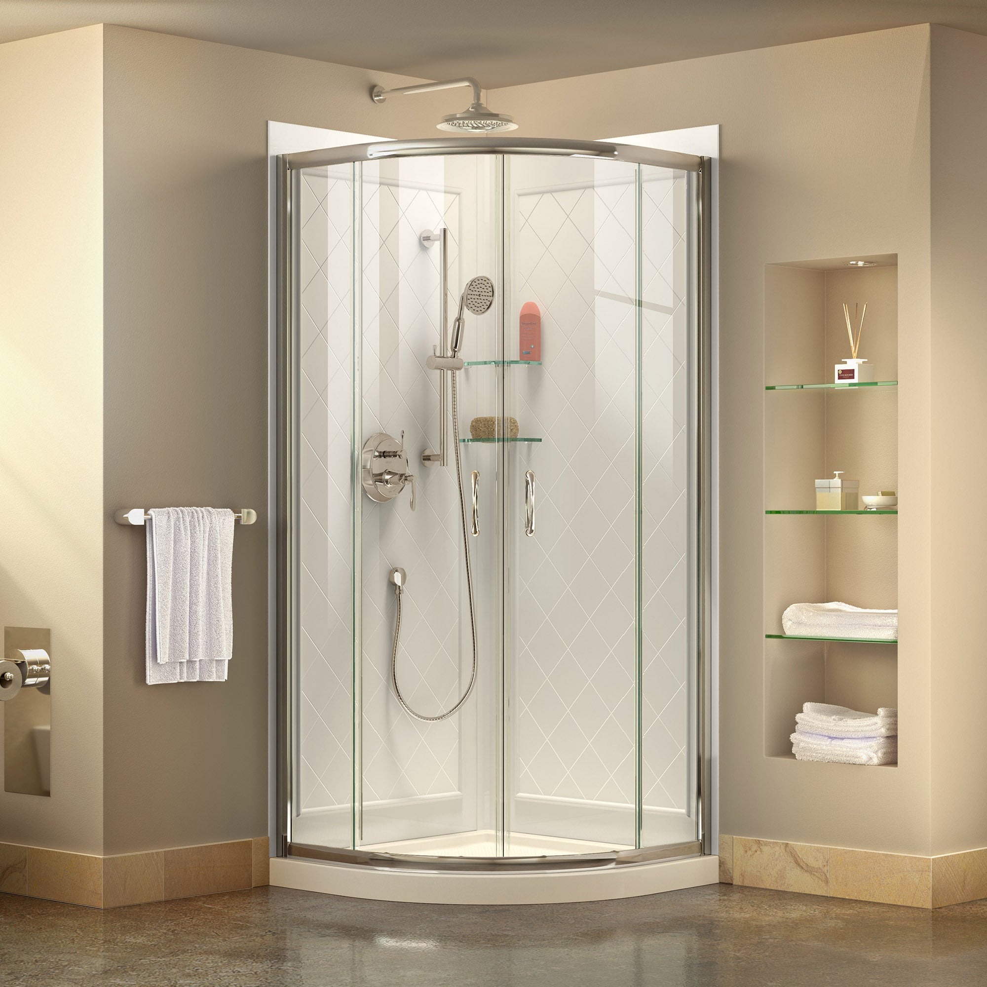 DreamLine Prime 38x38x76.75 Inch Sliding Shower Enclosure with Acrylic Backwall Kit & Shower Base - Clear Glass Frameless Bathroom Upgrade for Modern Homes