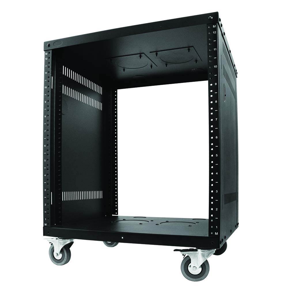 12U Heavy Duty Metal AV Rack with Lockable Casters - Professional Audio Video Equipment Stand for Home Theater, Studio & Office Use