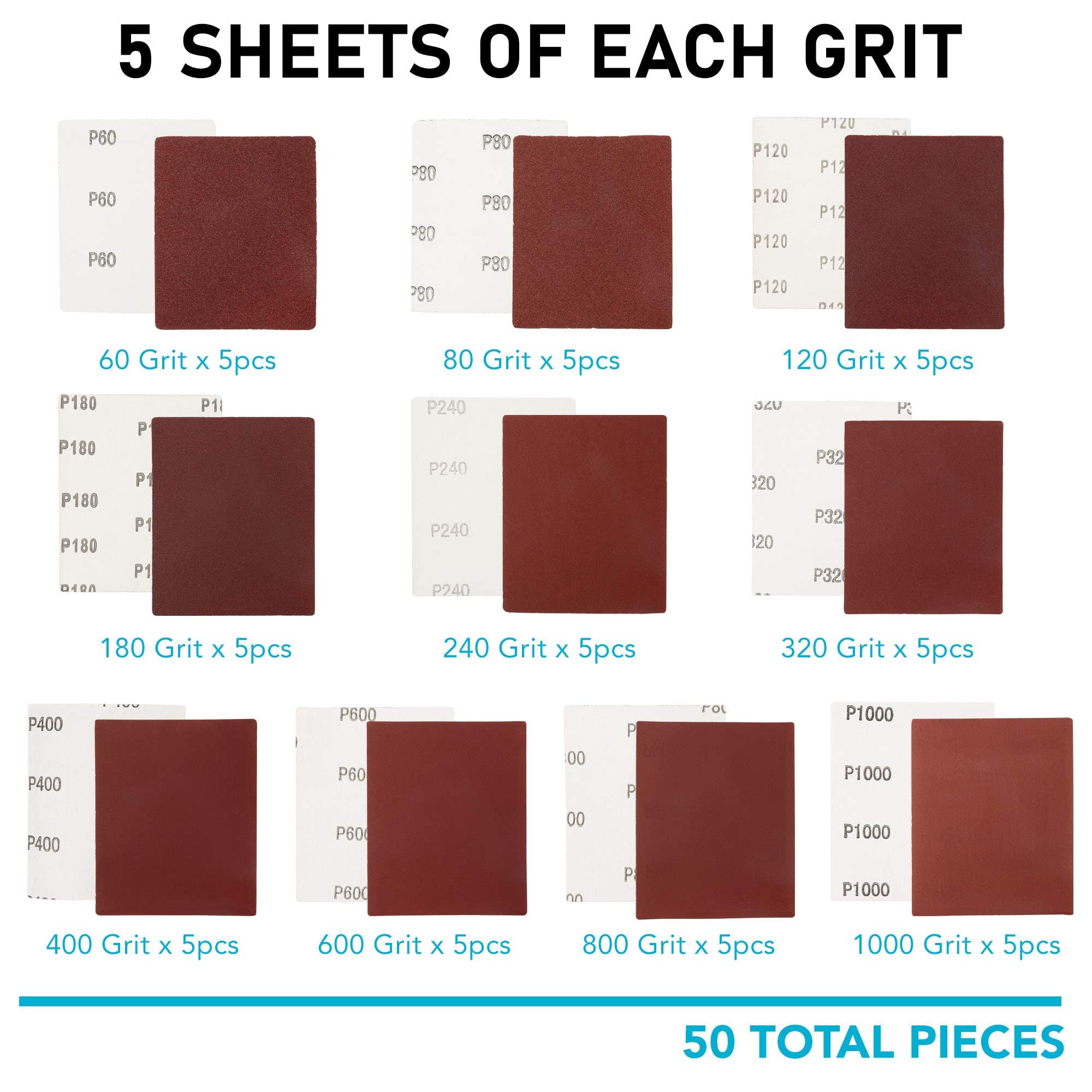 LotFancy 50PCS 1/4 Sheet Sandpaper 60-1000 Grit for Palm Sander & 30PCS 9x11 Dry Wet Sandpaper 60-2000 Grit - Woodworking, Metal Polishing, Auto Body Repair, DIY Projects