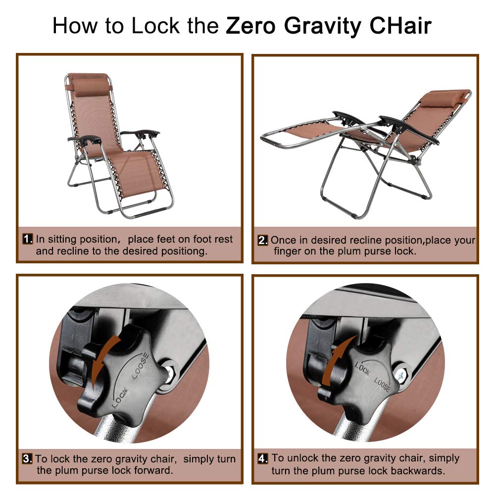 Zero Gravity Reclining Chair Set of 2 - Adjustable Folding Outdoor Lounge Chairs for Patio, Poolside, Beach & Backyard Relaxation | Perfect for Sunbathing, Reading & Outdoor Lounging