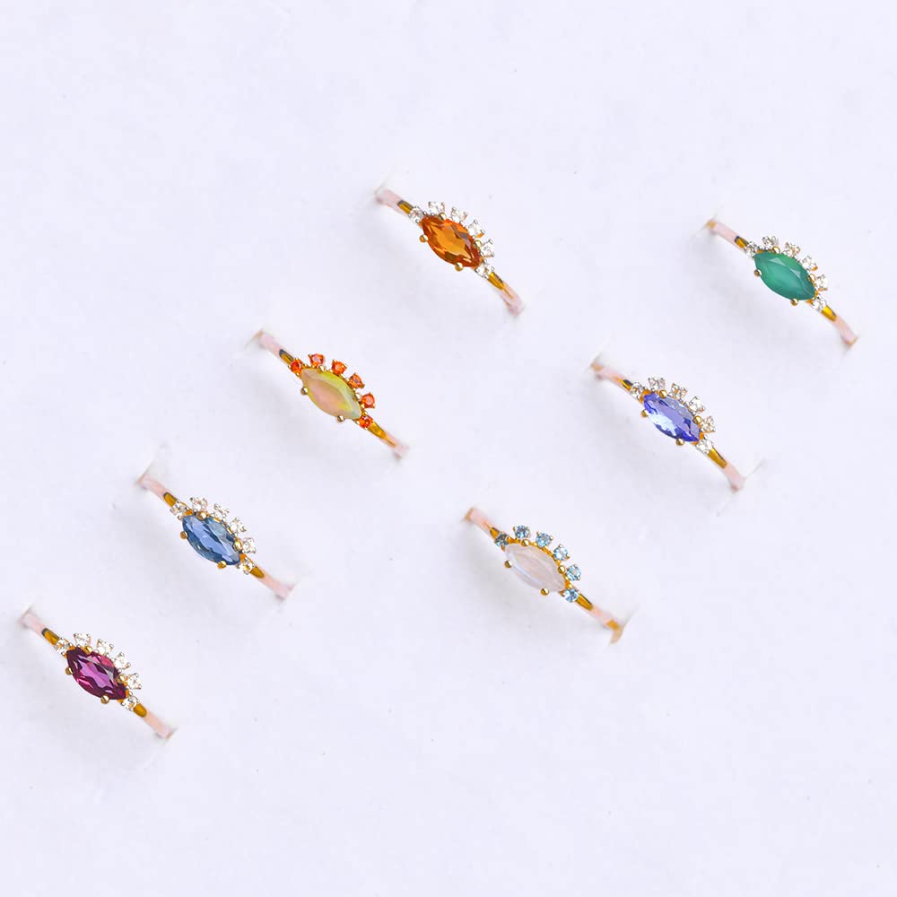 YoTreasure 10K Yellow Gold Healing Crystal Wedding Ring - Citrine, Green Onyx, London Blue Topaz, Ethiopian Opal, Moonstone & Tanzanite | Spiritual Jewelry for Meditation, Energy Healing & Special Occasions