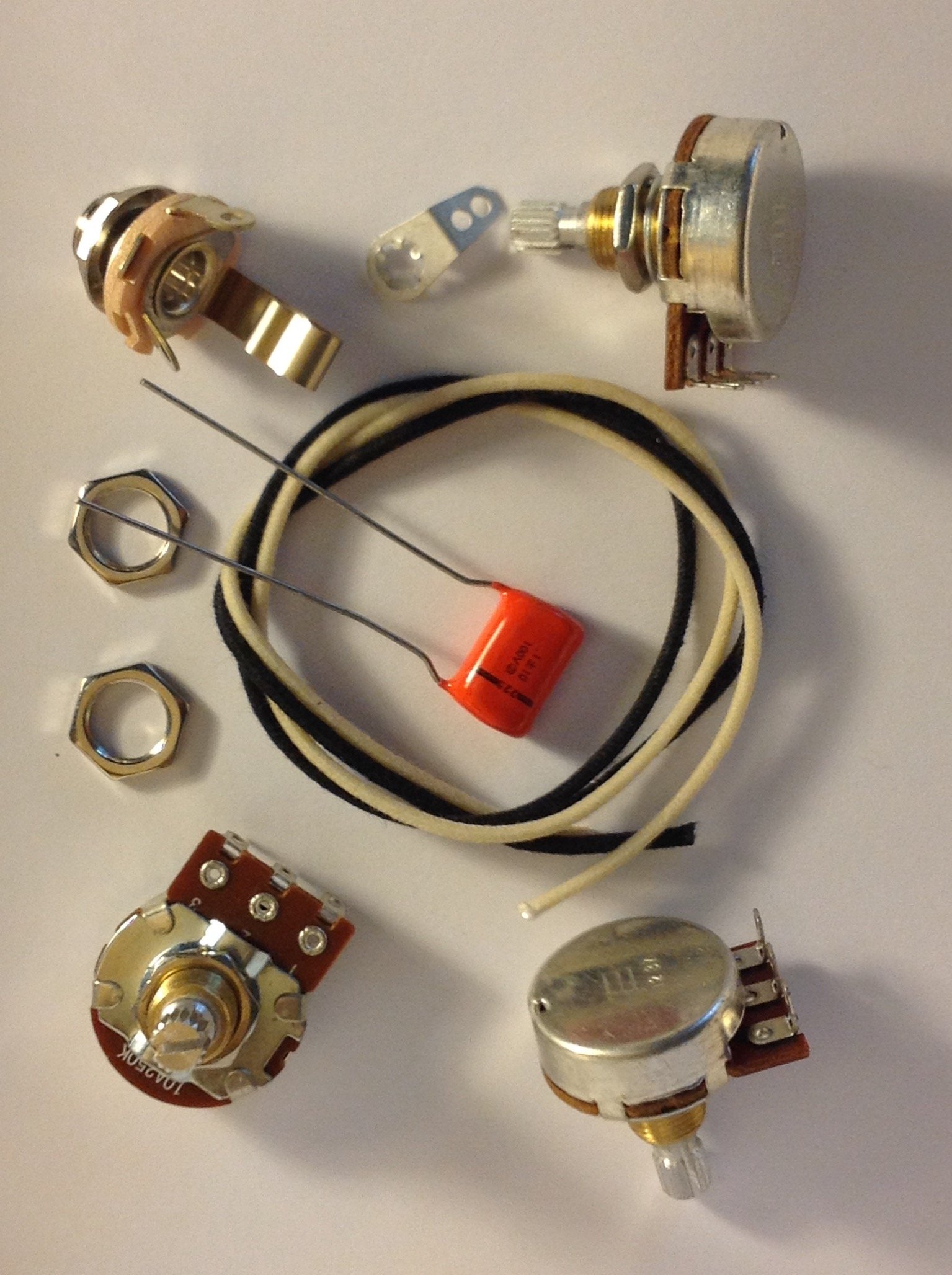 Premium Wiring Harness Kit for Jazz Bass Guitar with Bourns Knurled Pots & .1uf 225P Orange Drop Capacitor - Perfect for DIY Guitar Upgrades, Modifications, and Professional Tone Enhancement