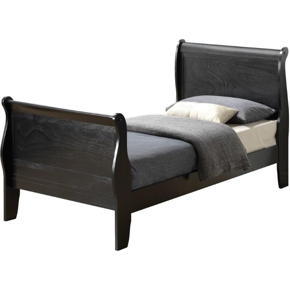 Glory Furniture Louis Phillipe Twin Sleigh Bed in Black - Classic Wooden Bed Frame for Kids & Guest Rooms - Perfect for Bedroom Decor & Small Spaces