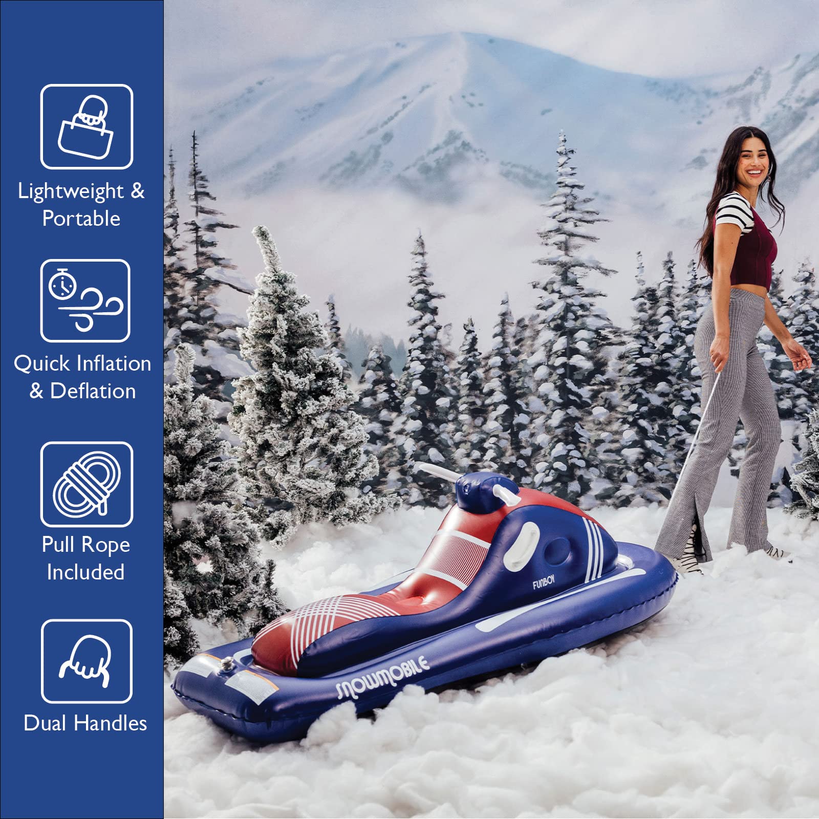 FUNBOY Inflatable Snowmobile for Winter Fun - Retro Style 2-Pack Set | Perfect for Backyard Snow Play, Kids Winter Activities & Holiday Parties