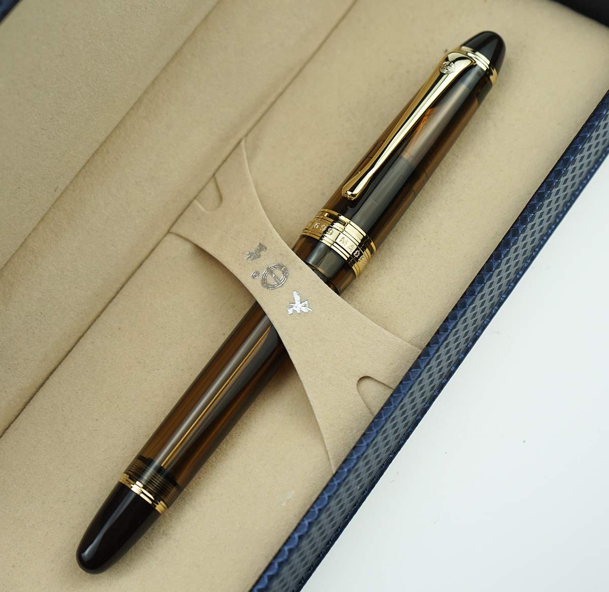 14K Fine Nib Fountain Pen - Brown Translucent Acrylic for Writing & Calligraphy