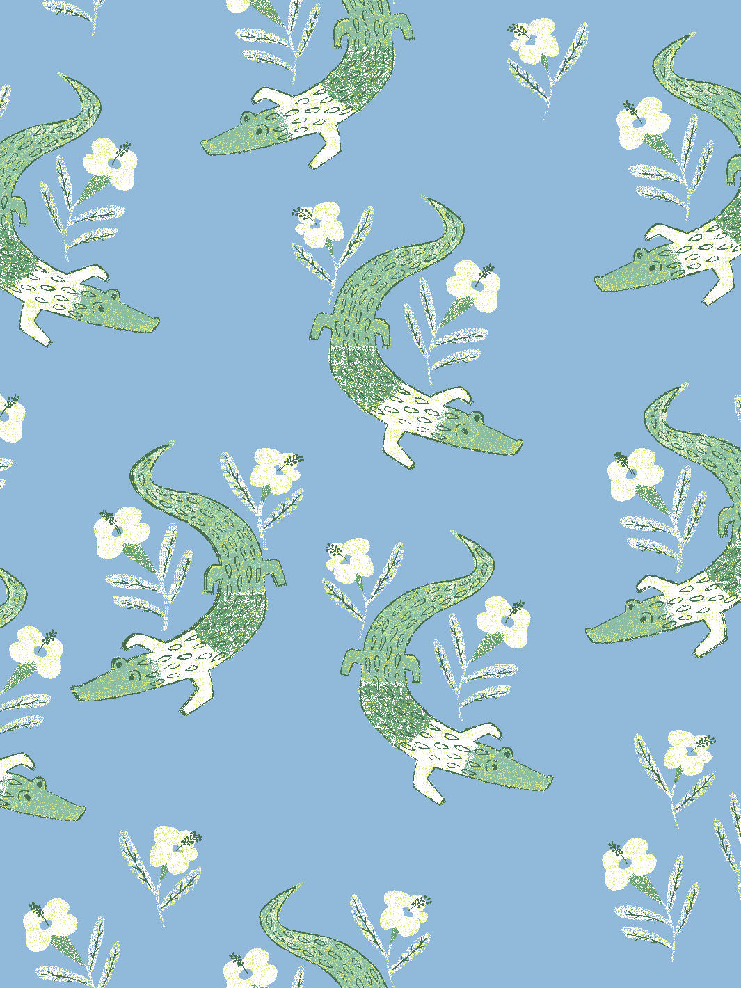 Gator Garden Wallpaper by Tea Collection - Cornflower Blue Floral Design for Nursery, Kids Room & Playroom Decor
