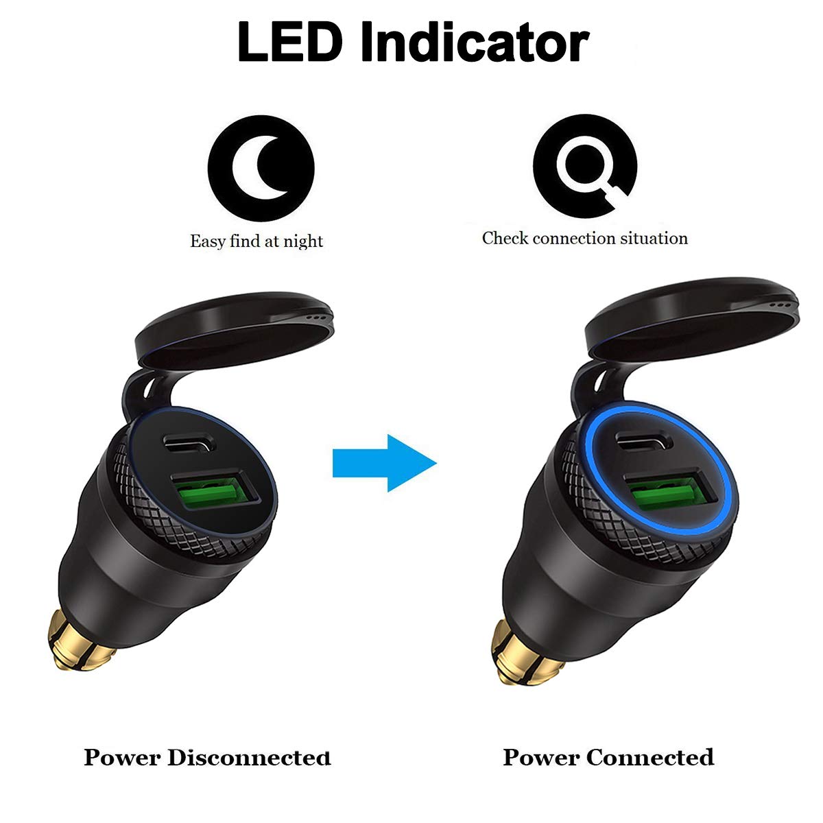 iMESTOU 30W Fast Charger USB C Car Charger - QC 3.0 Waterproof Aluminum DIN Plug Adapter (12V-24V) for BMW Ducati Triumph Motorcycles - Perfect for Road Trips & Motorcycle Travel Accessories