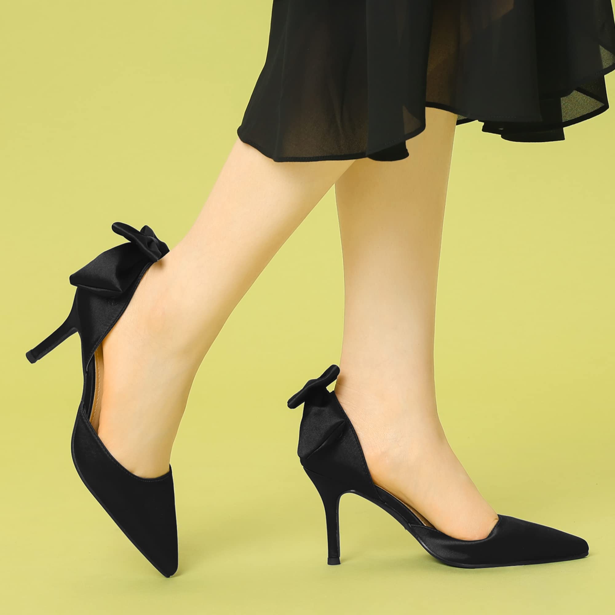 Allegra K Women's Pointed Toe Bow Satin Stiletto Heels Pumps - Elegant High Heels for Parties, Weddings & Evening Events